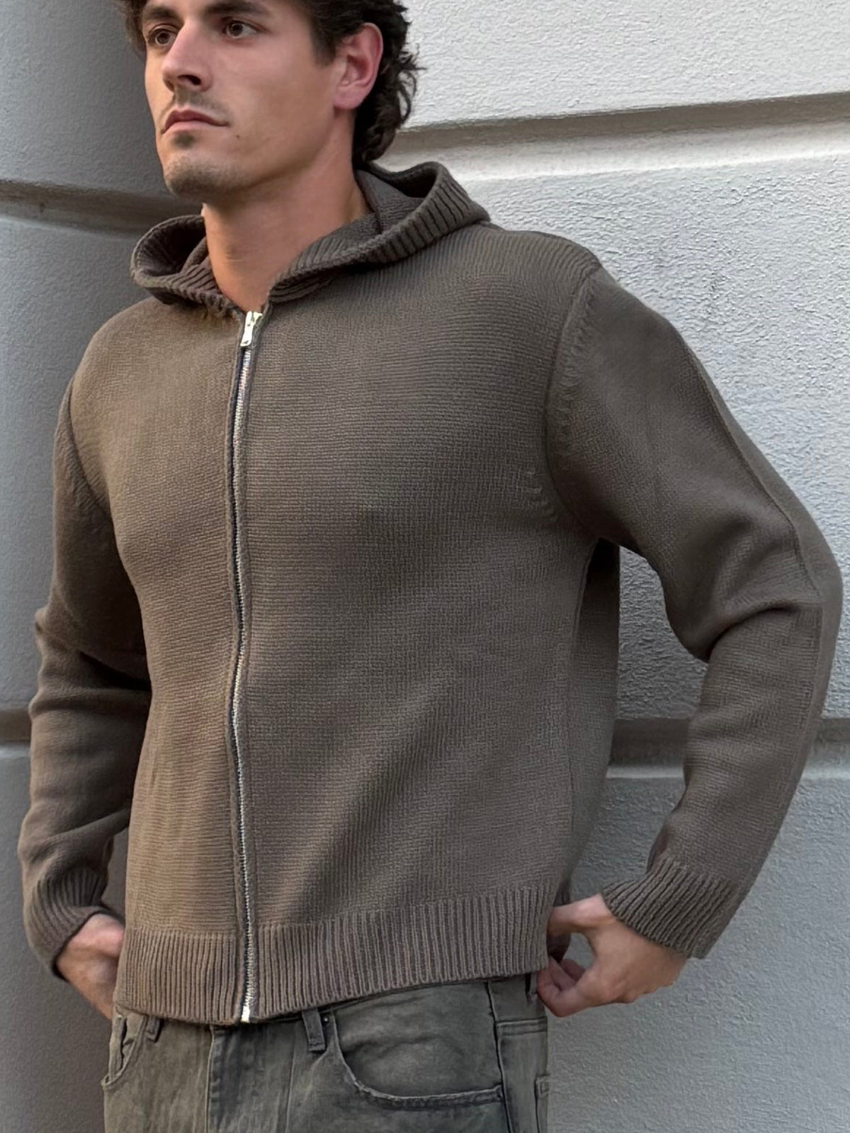 MAGLIA ZIP CAPPUCCIO VERDE