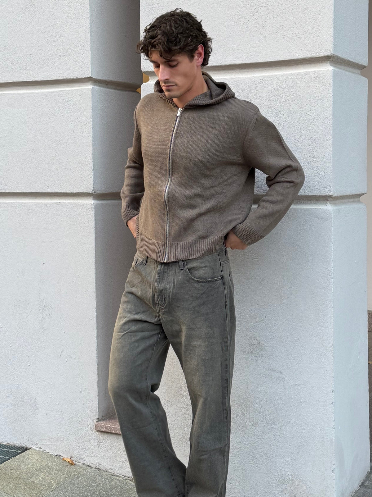 MAGLIA ZIP CAPPUCCIO VERDE