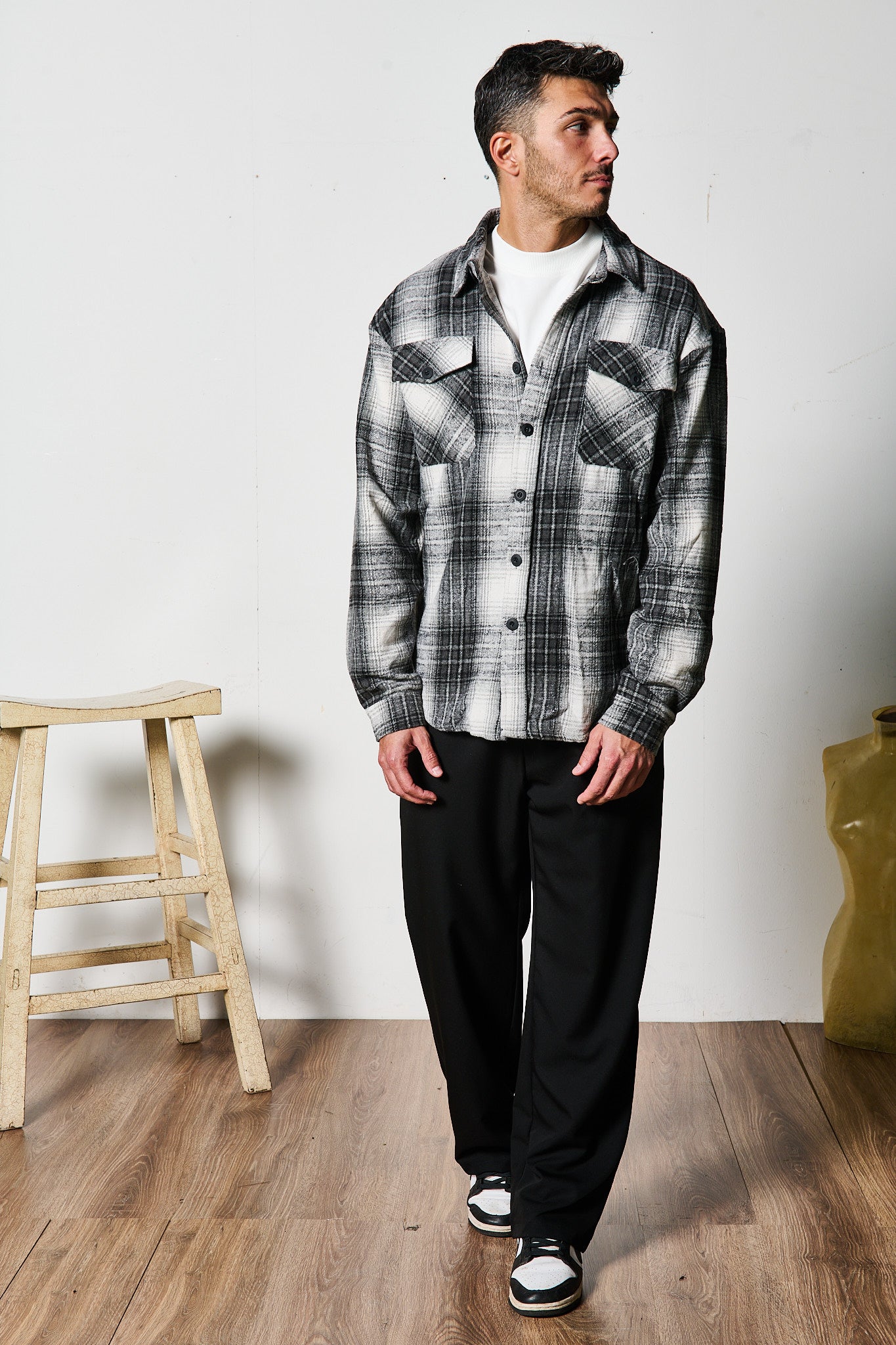 GIACCA A QUADRI BIANCO NERA