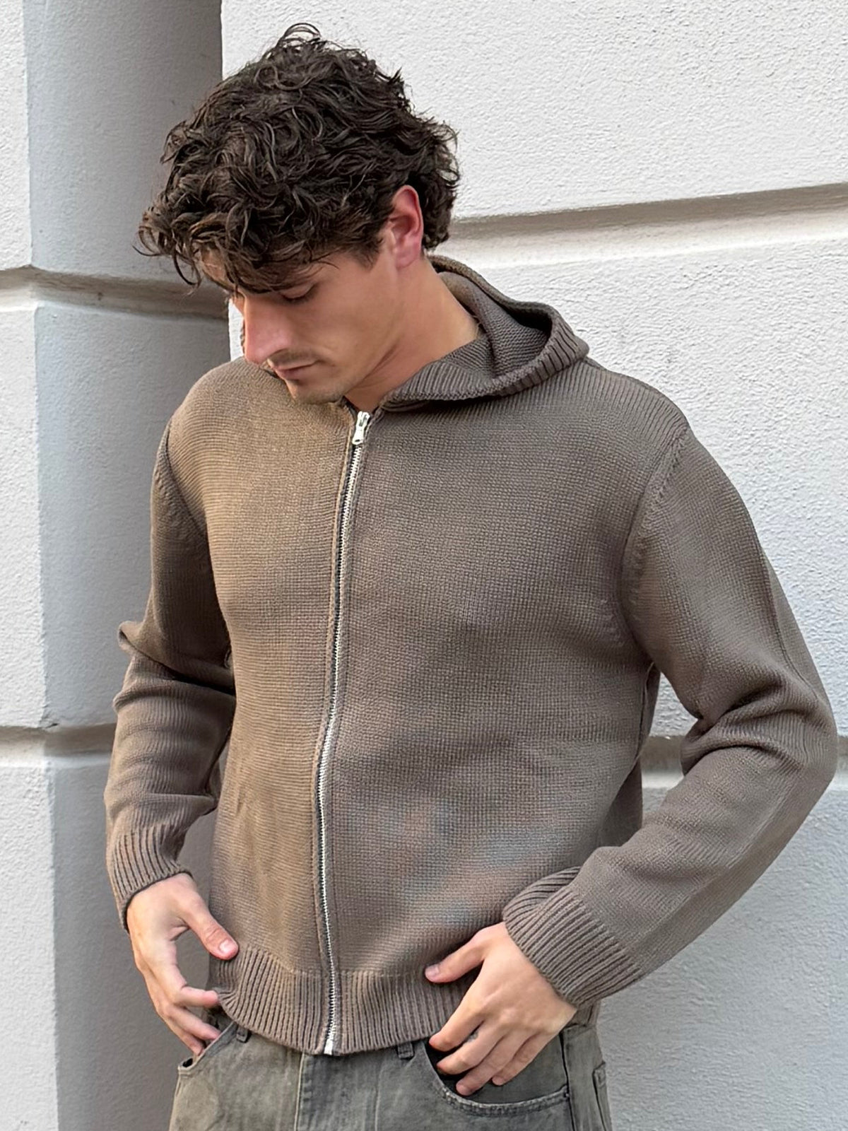 MAGLIA ZIP CAPPUCCIO VERDE