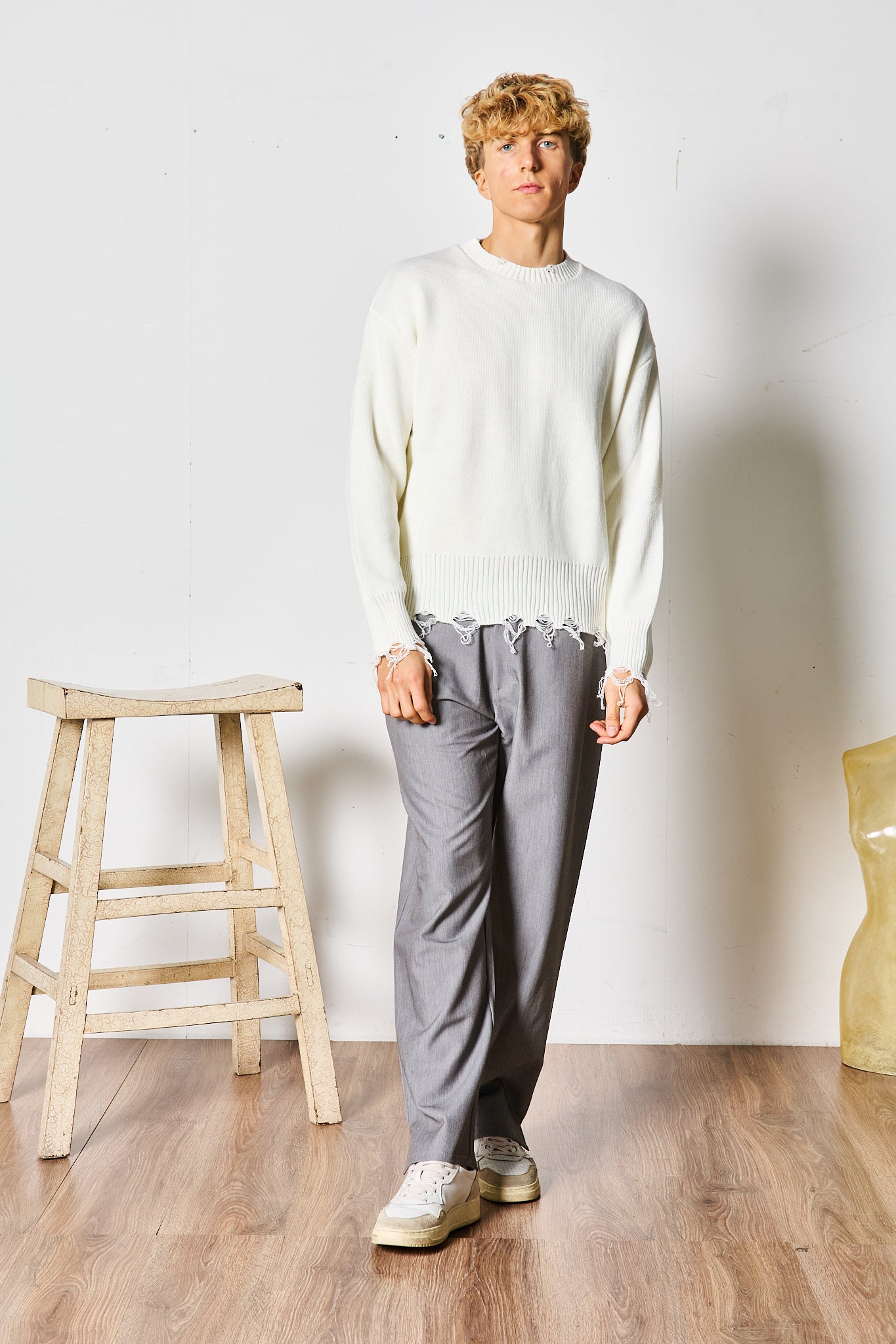 MAGLIONE SFRANGIATO PANNA