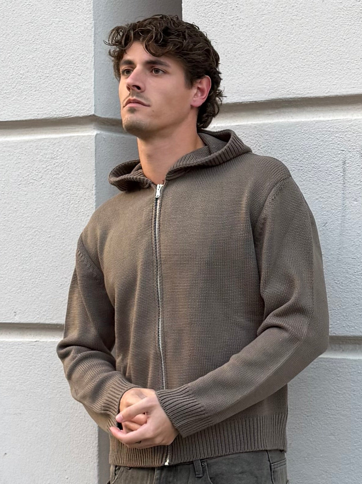 MAGLIA ZIP CAPPUCCIO VERDE
