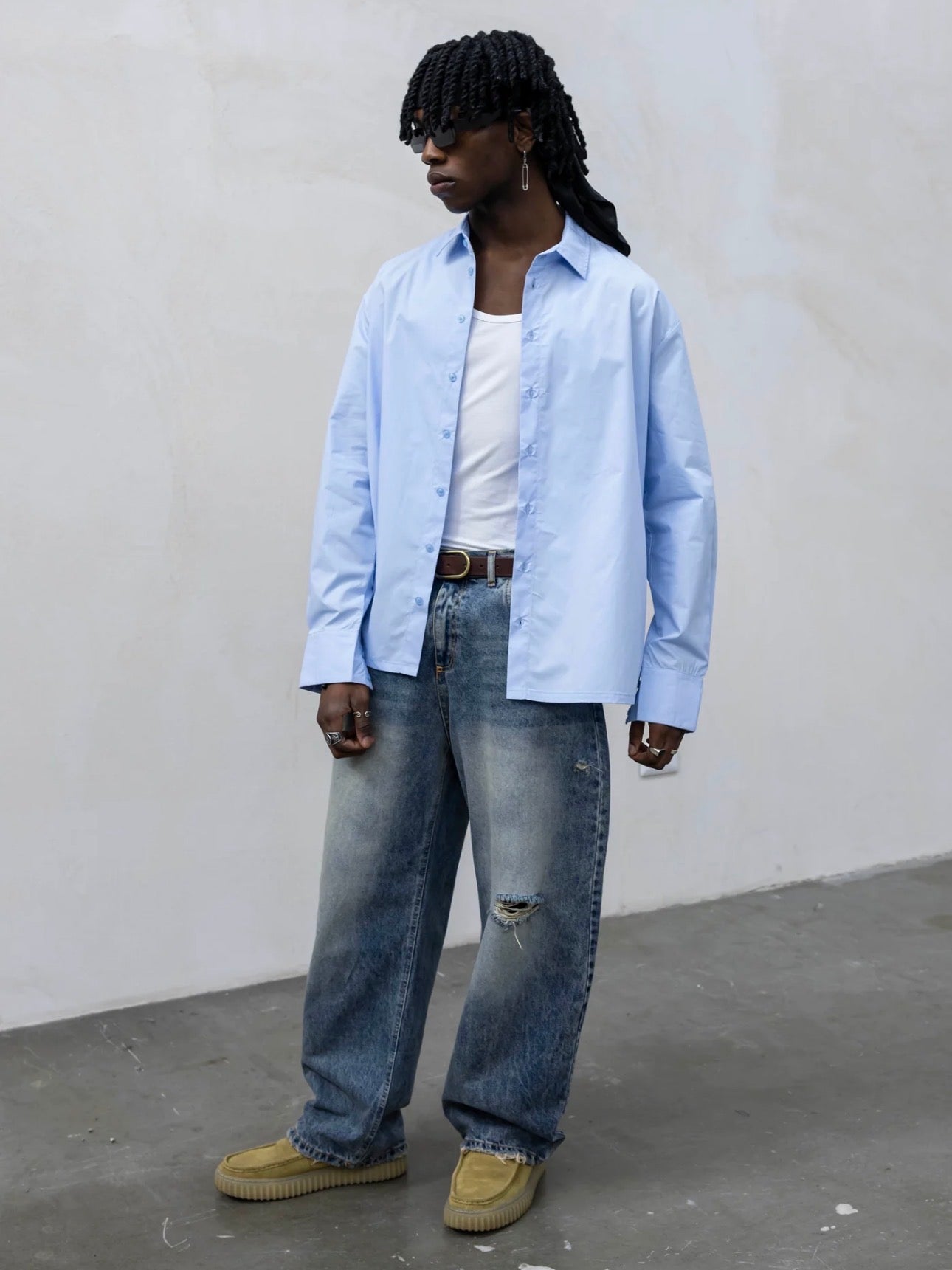 CAMICIA CROP AZZURRA