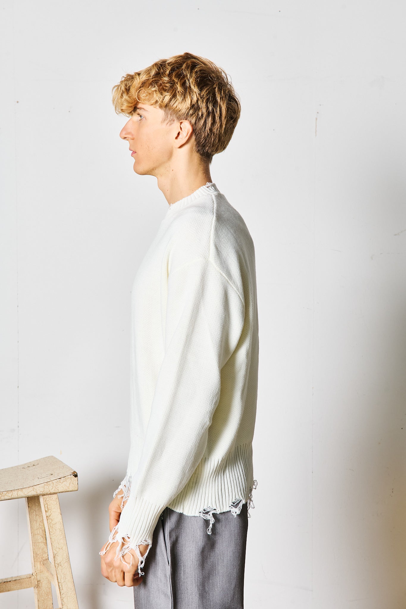 MAGLIONE SFRANGIATO PANNA