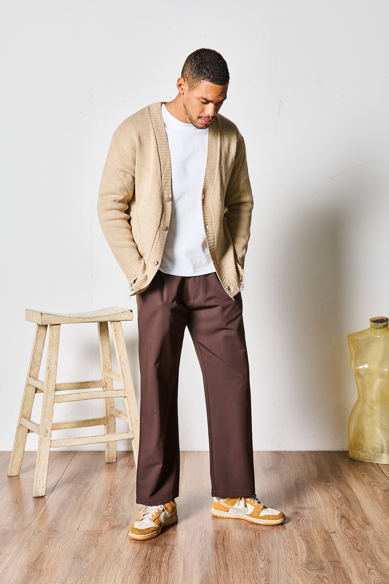 CARDIGAN SFRANGIATO BEIGE SCURO