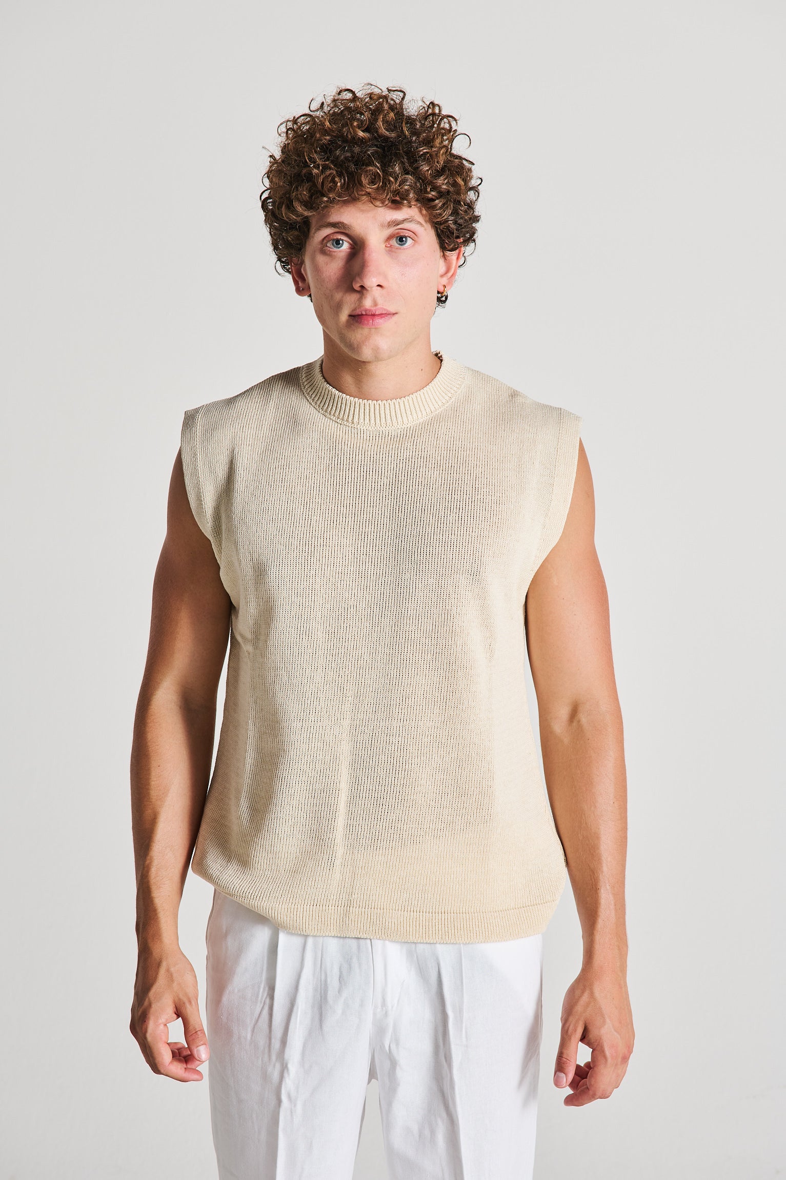 GILET SMANICATO BEIGE