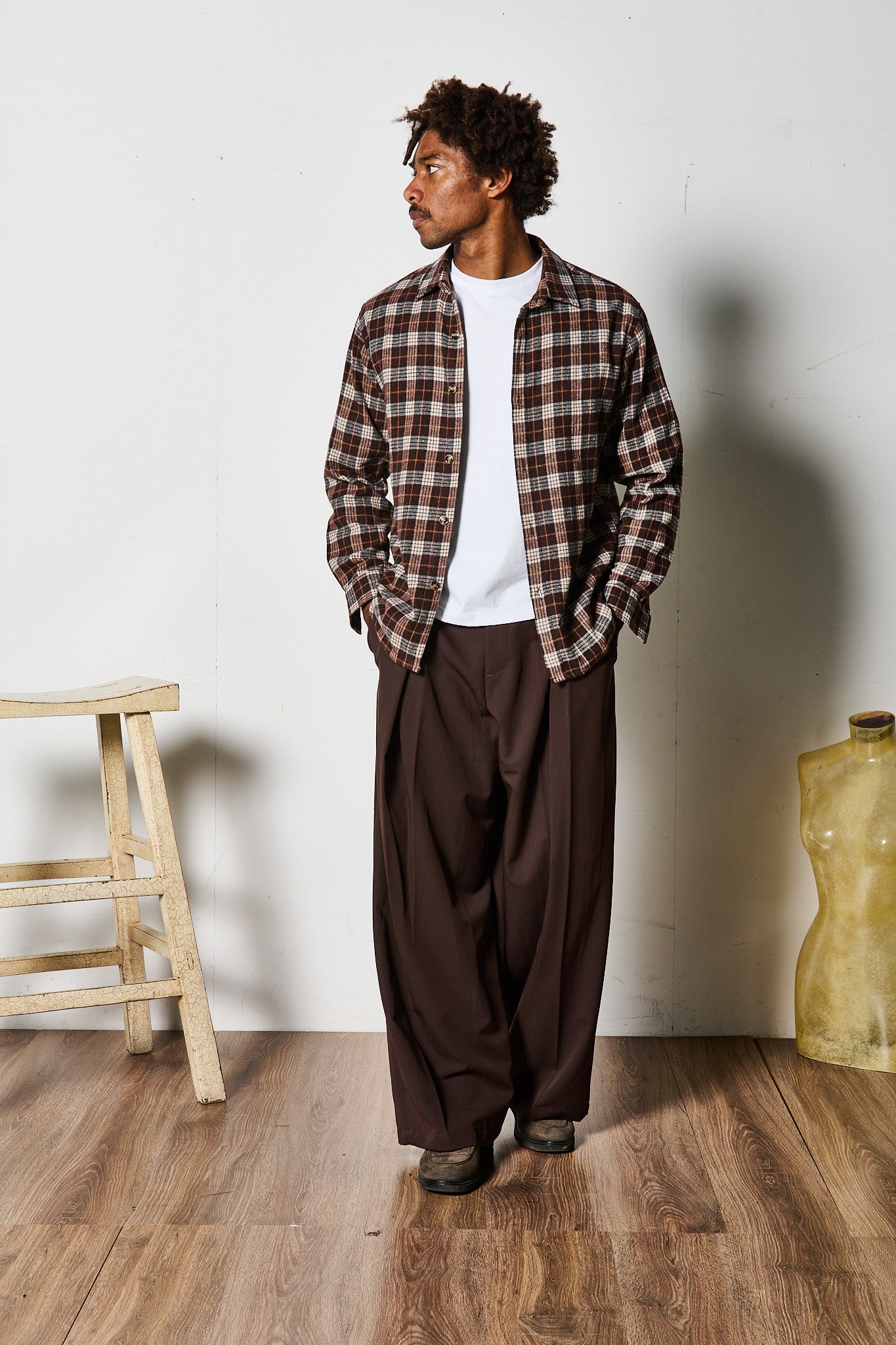 CAMICIONA A QUADRI BROWN