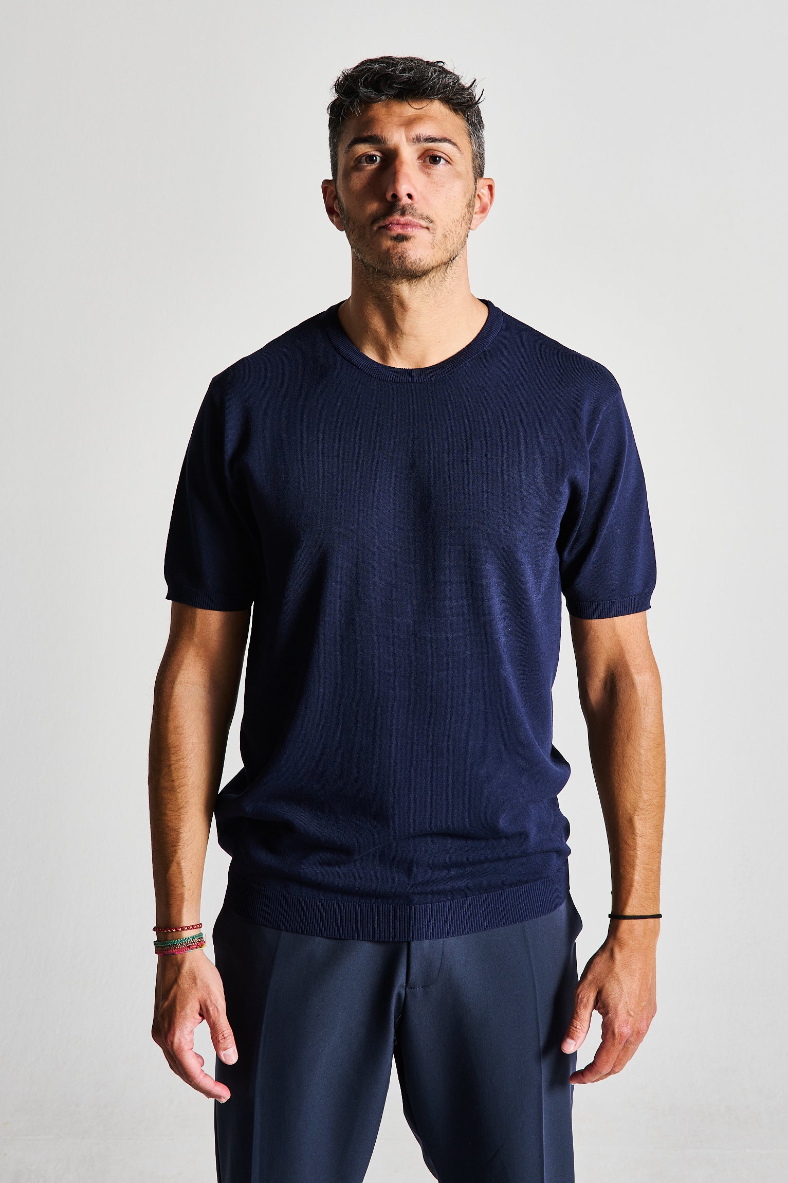 T-SHIRT IN FILO BLU GIROCOLLO