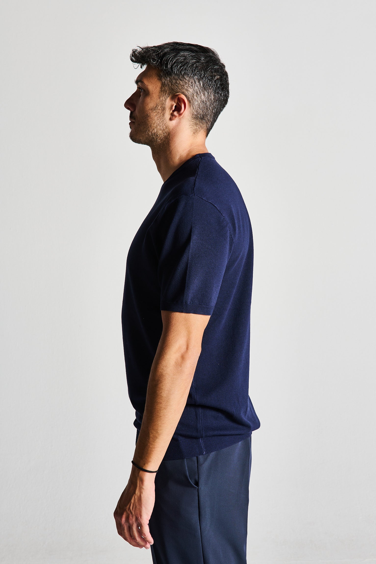 T-SHIRT IN FILO BLU GIROCOLLO