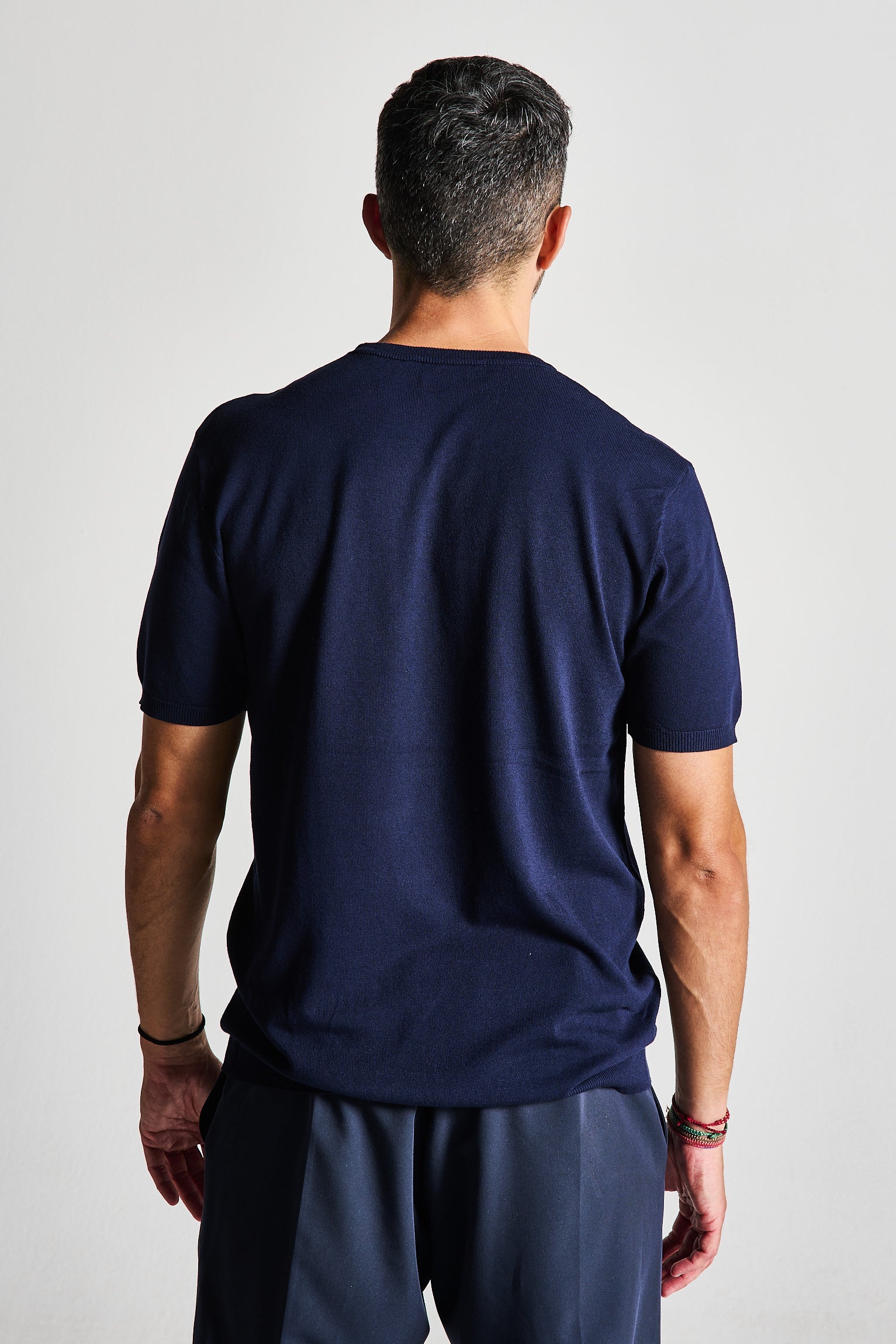 T-SHIRT IN FILO BLU GIROCOLLO