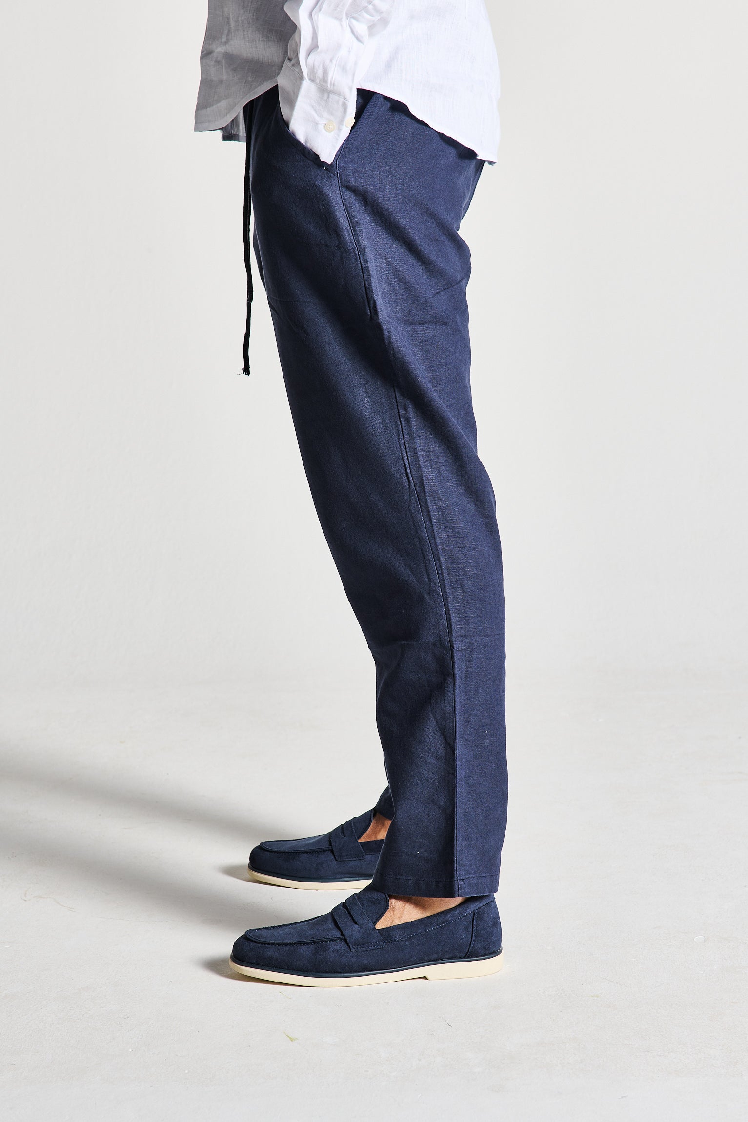 PANTALACCIO IN LINO BLU