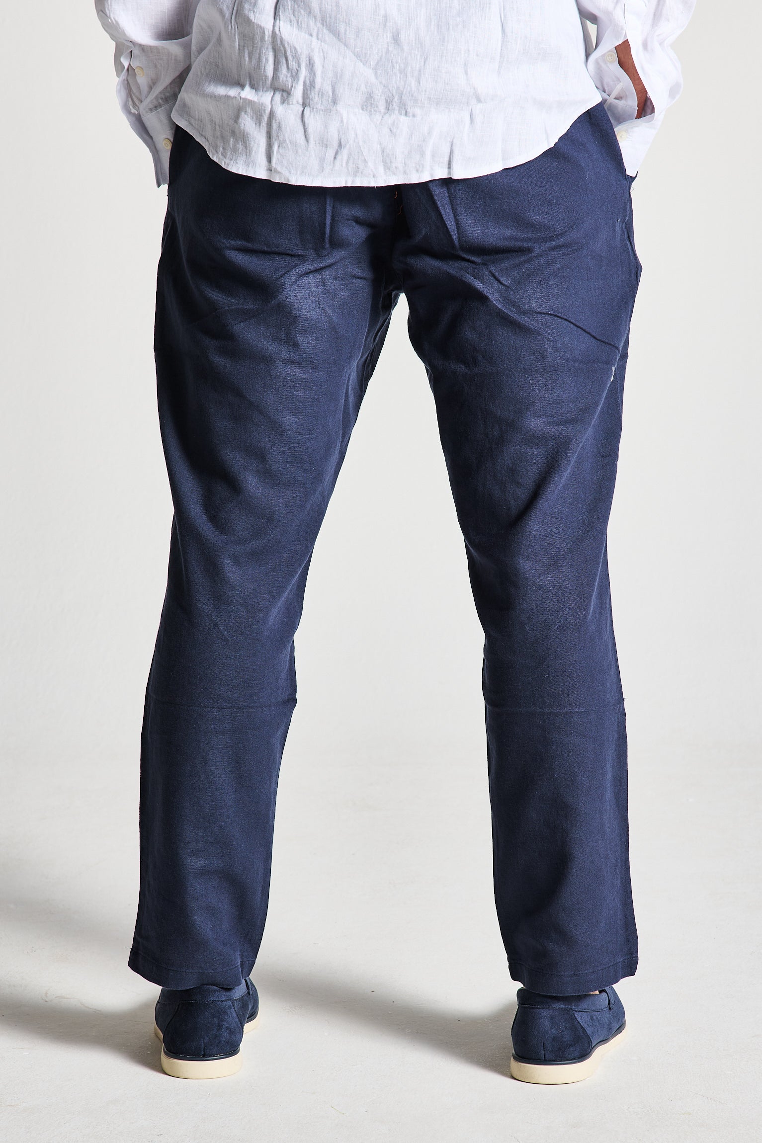PANTALACCIO IN LINO BLU