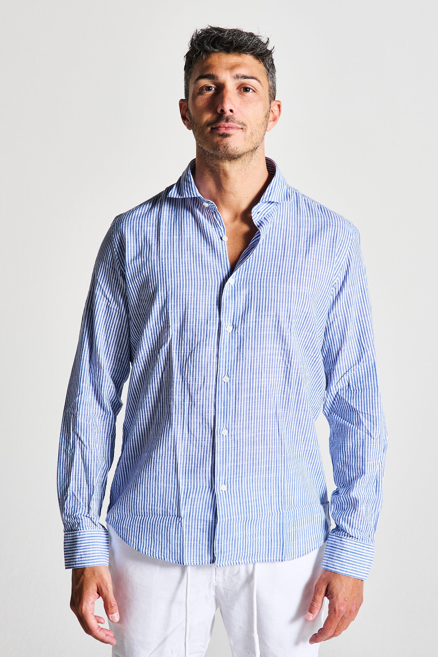 CAMICIA MILLE RIGHE MISTO LINO
