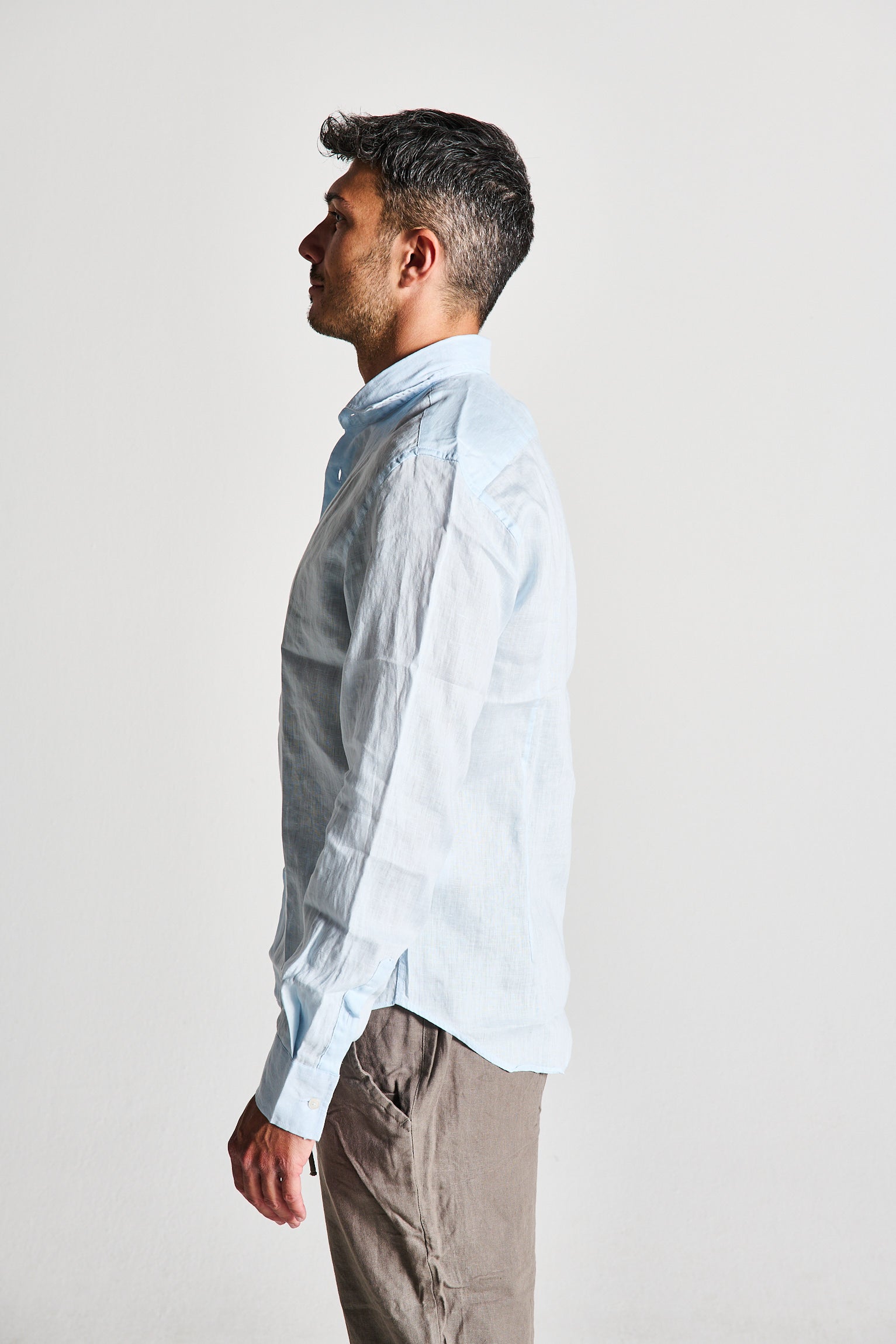 CAMICIA IN LINO AZZURRO COLLO FRANCESE