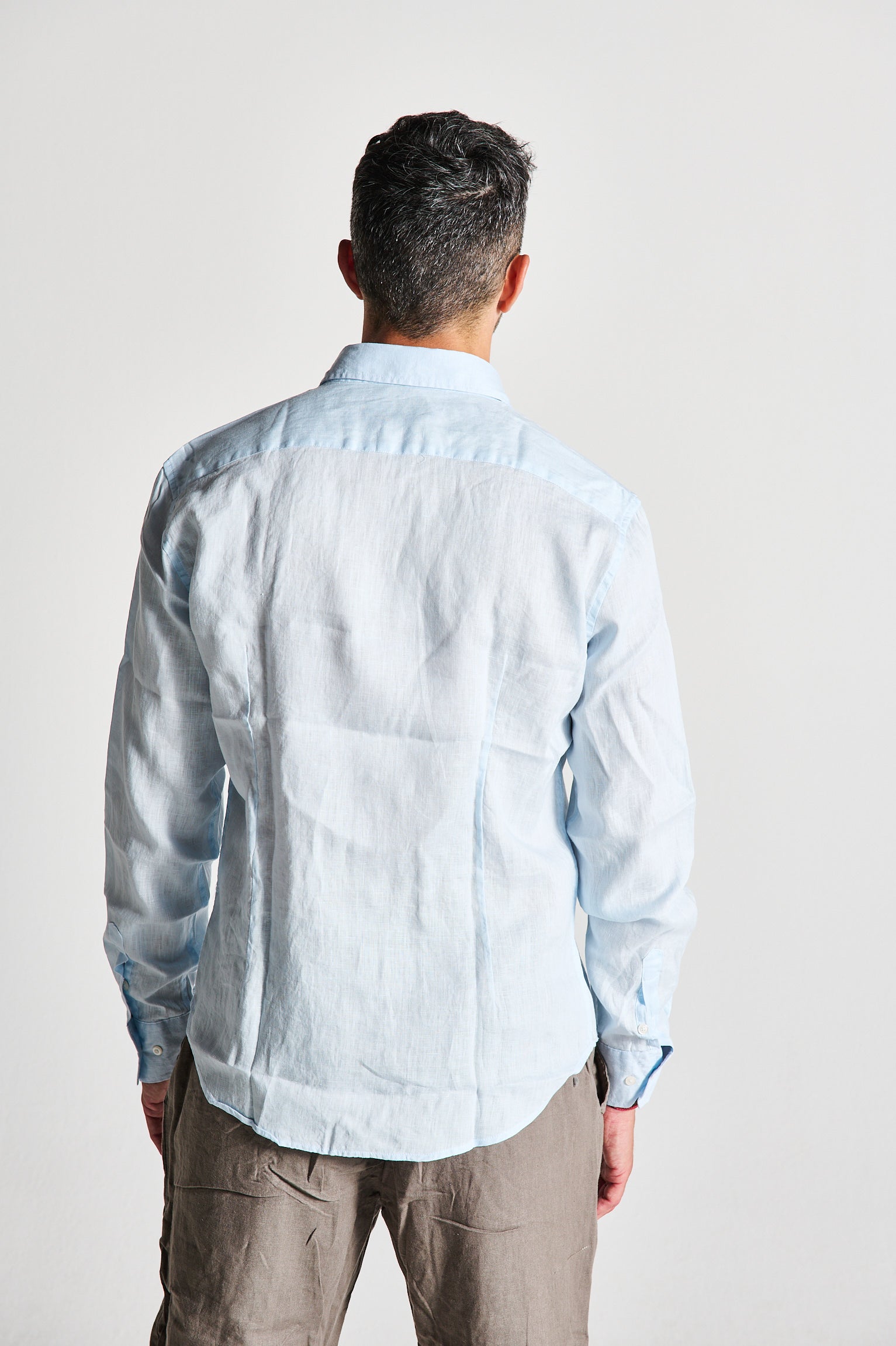 CAMICIA IN LINO AZZURRO COLLO FRANCESE