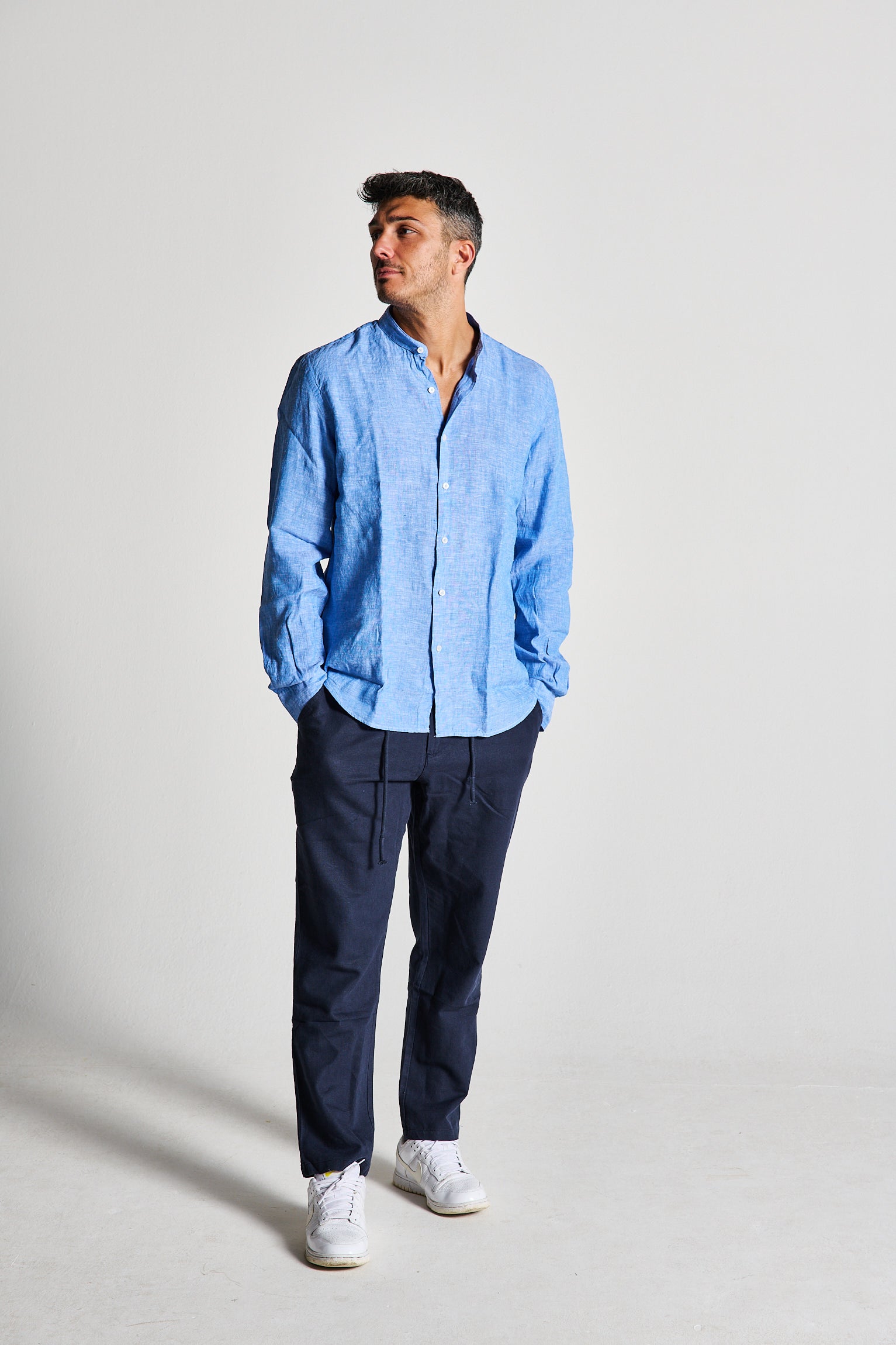 CAMICIA LINO AZZURRA FIAMMATA