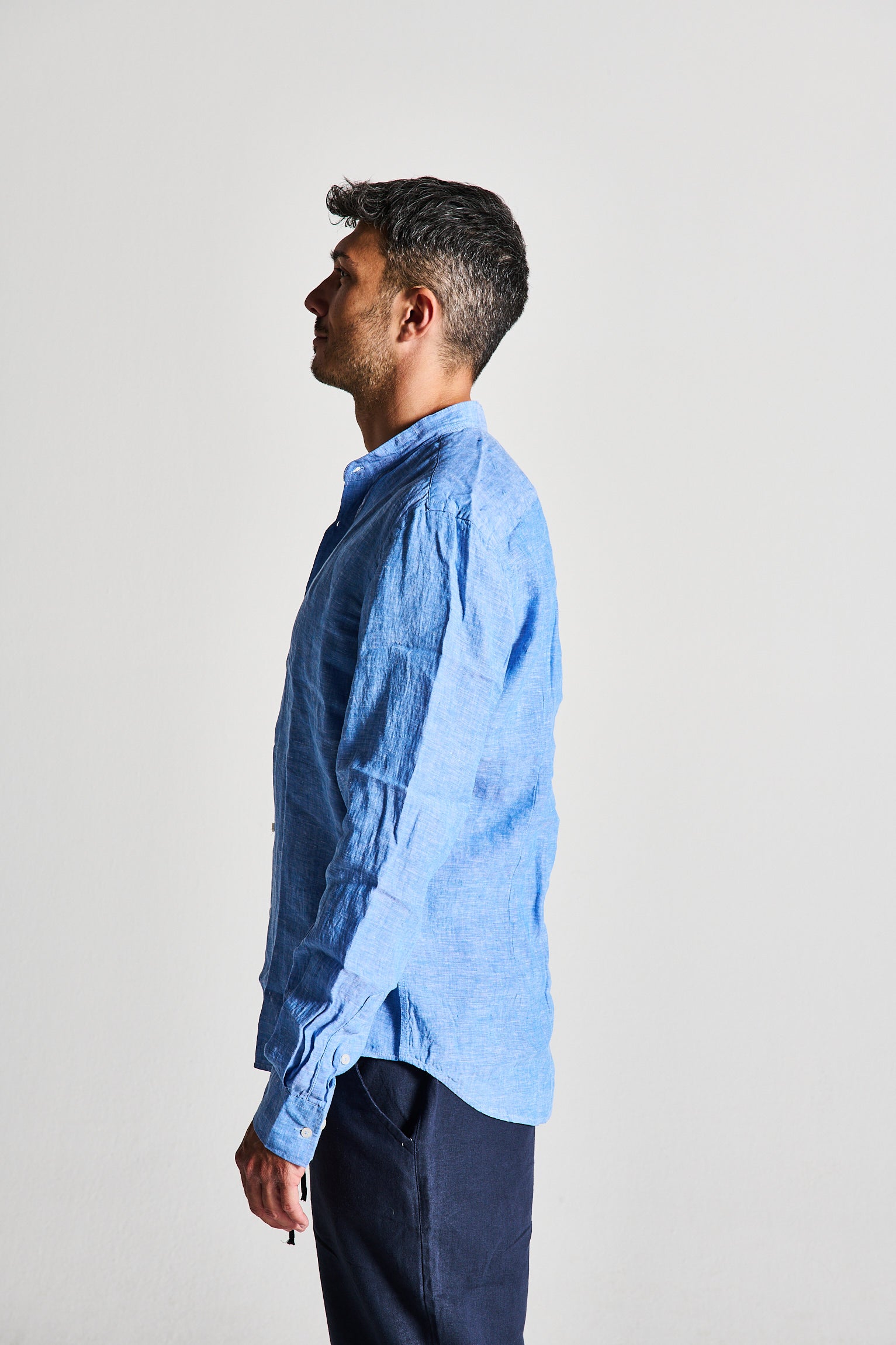 CAMICIA LINO AZZURRA FIAMMATA