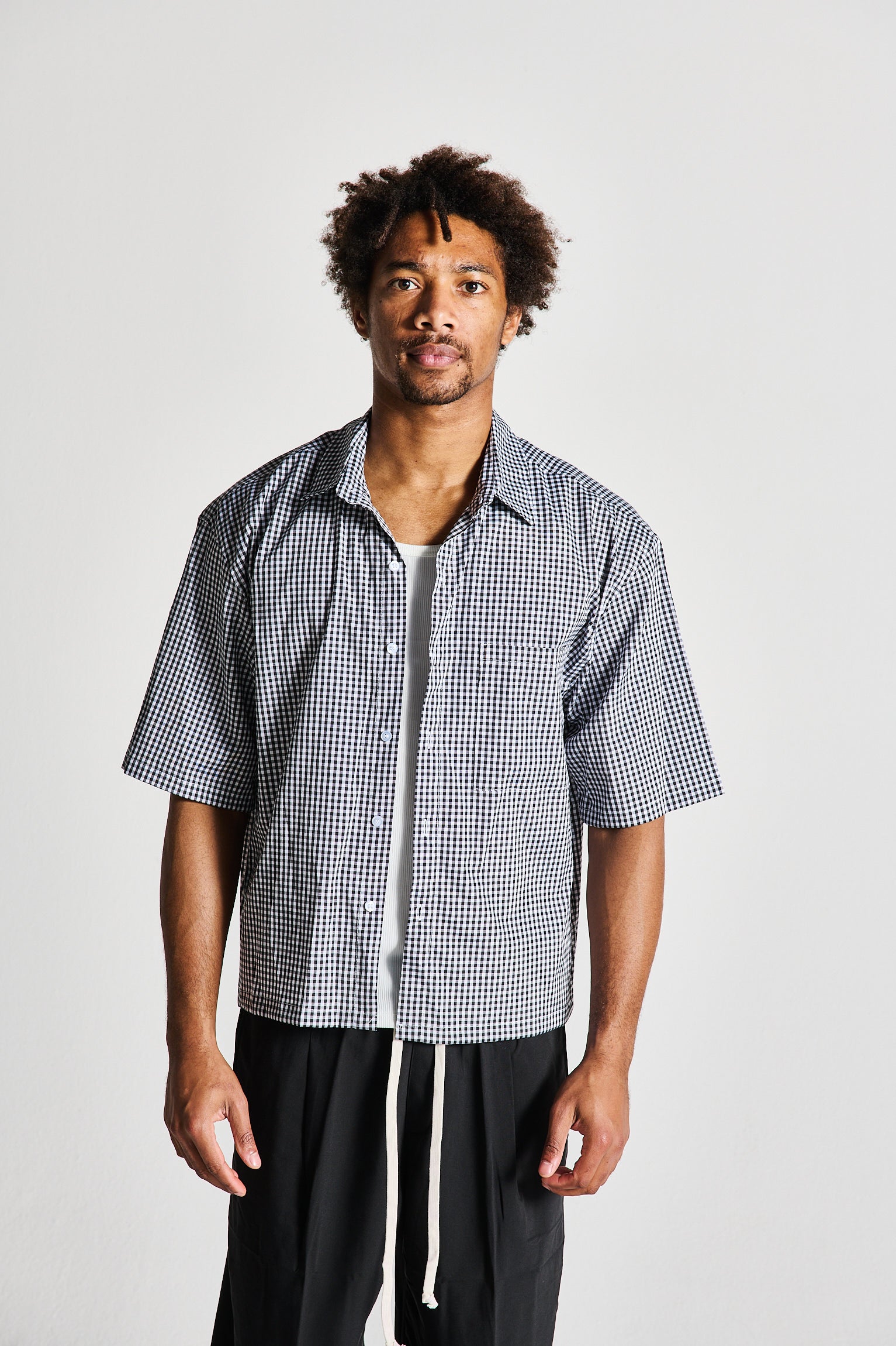 CAMICIA MEZZA MANICA A QUADRI NERA