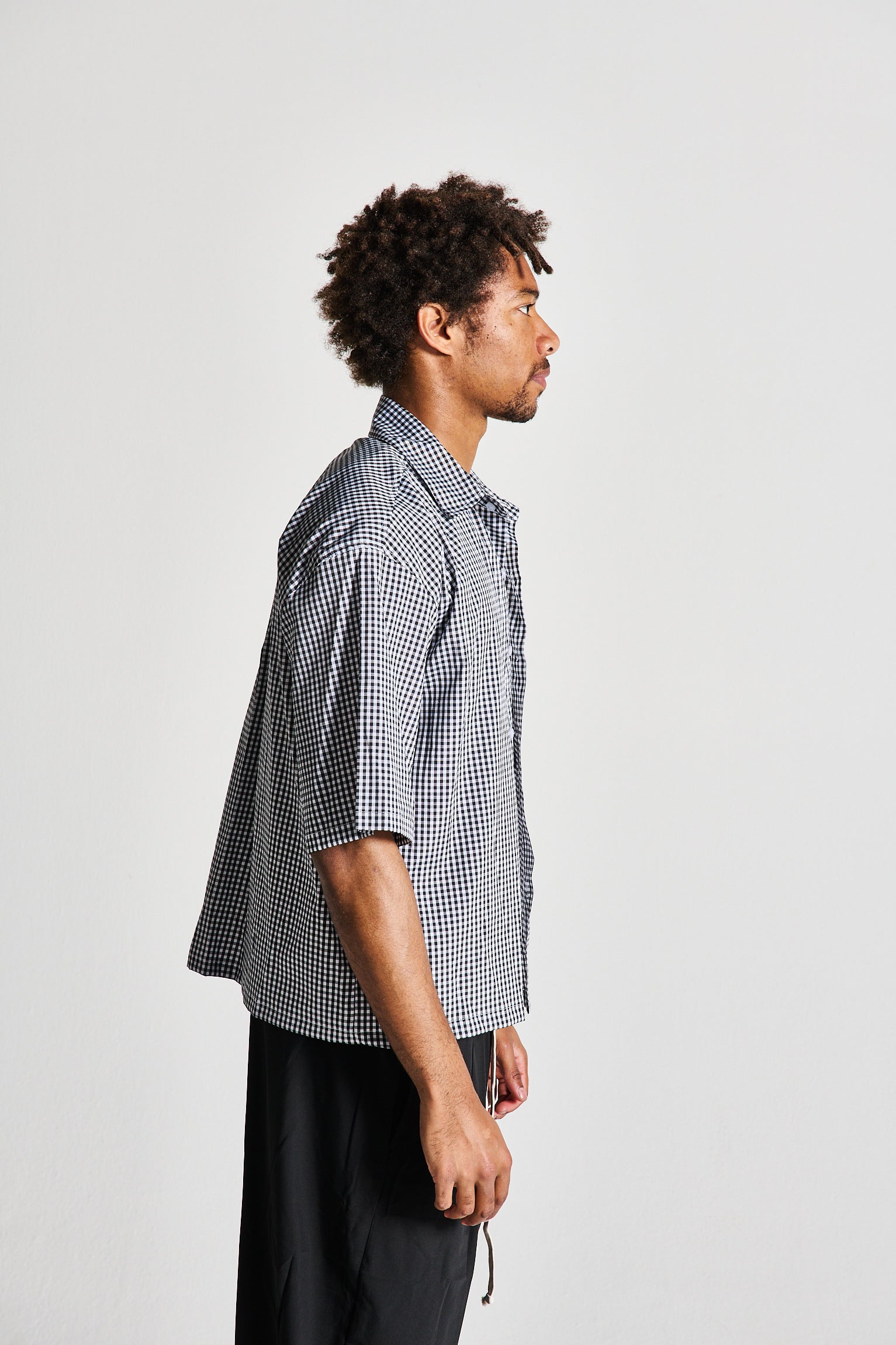 CAMICIA MEZZA MANICA A QUADRI NERA