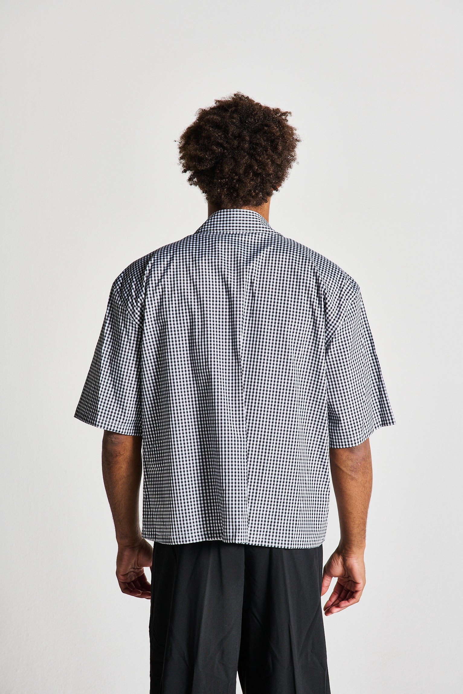 CAMICIA MEZZA MANICA A QUADRI NERA