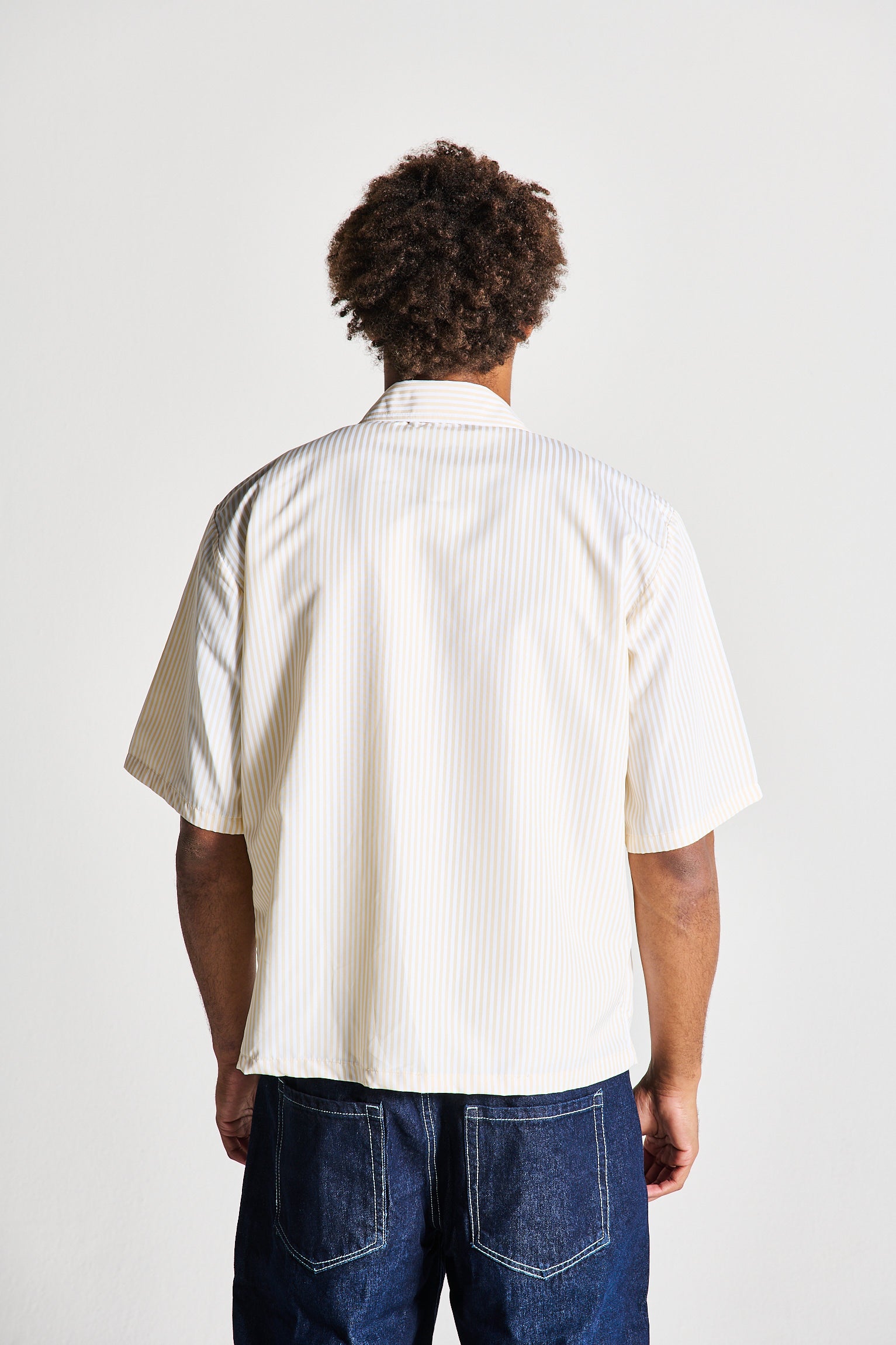 CAMICIA MEZZA MANICA A RIGHE BEIGE