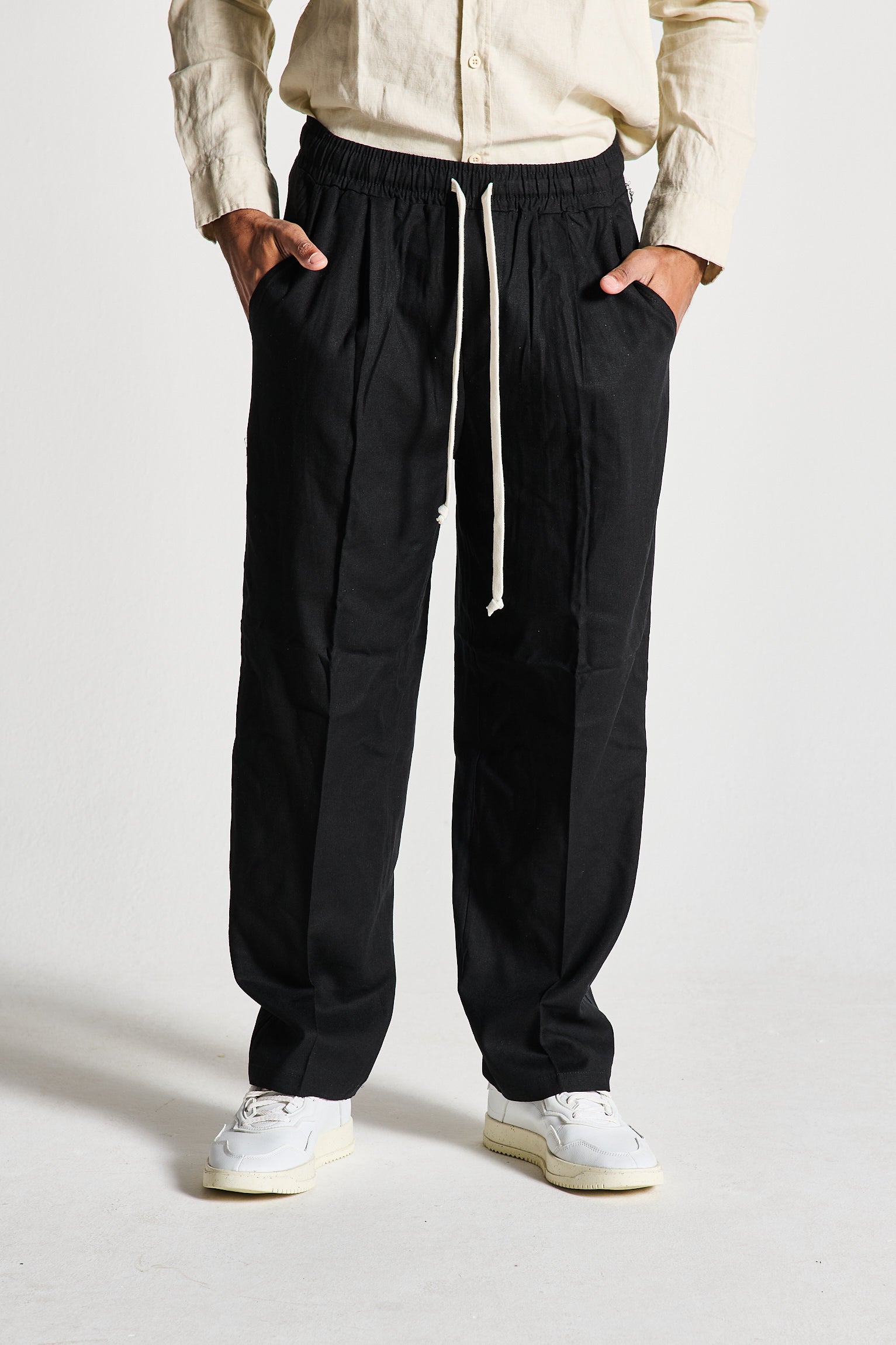 BAGGY NERO MISTO LINO