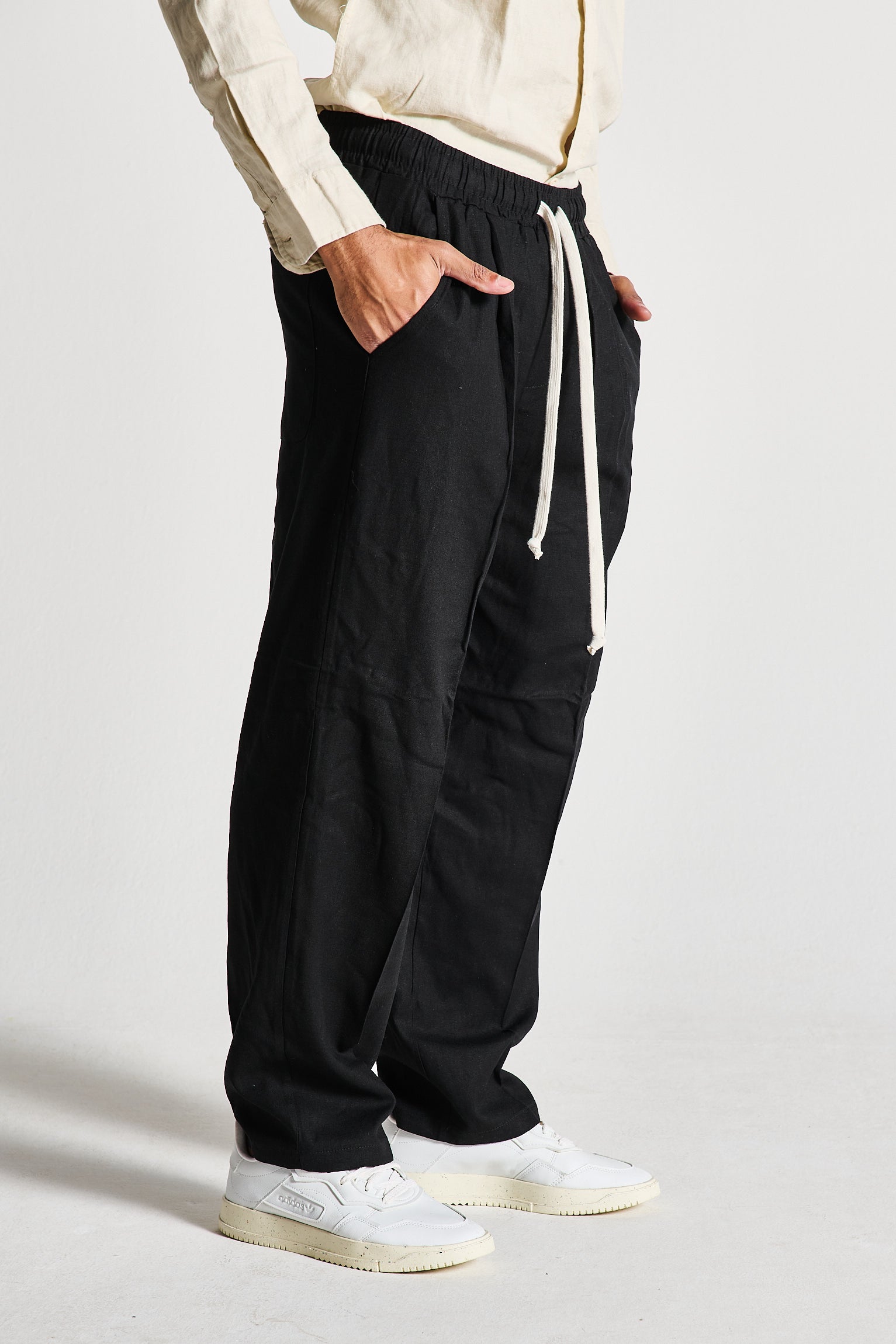 BAGGY NERO MISTO LINO