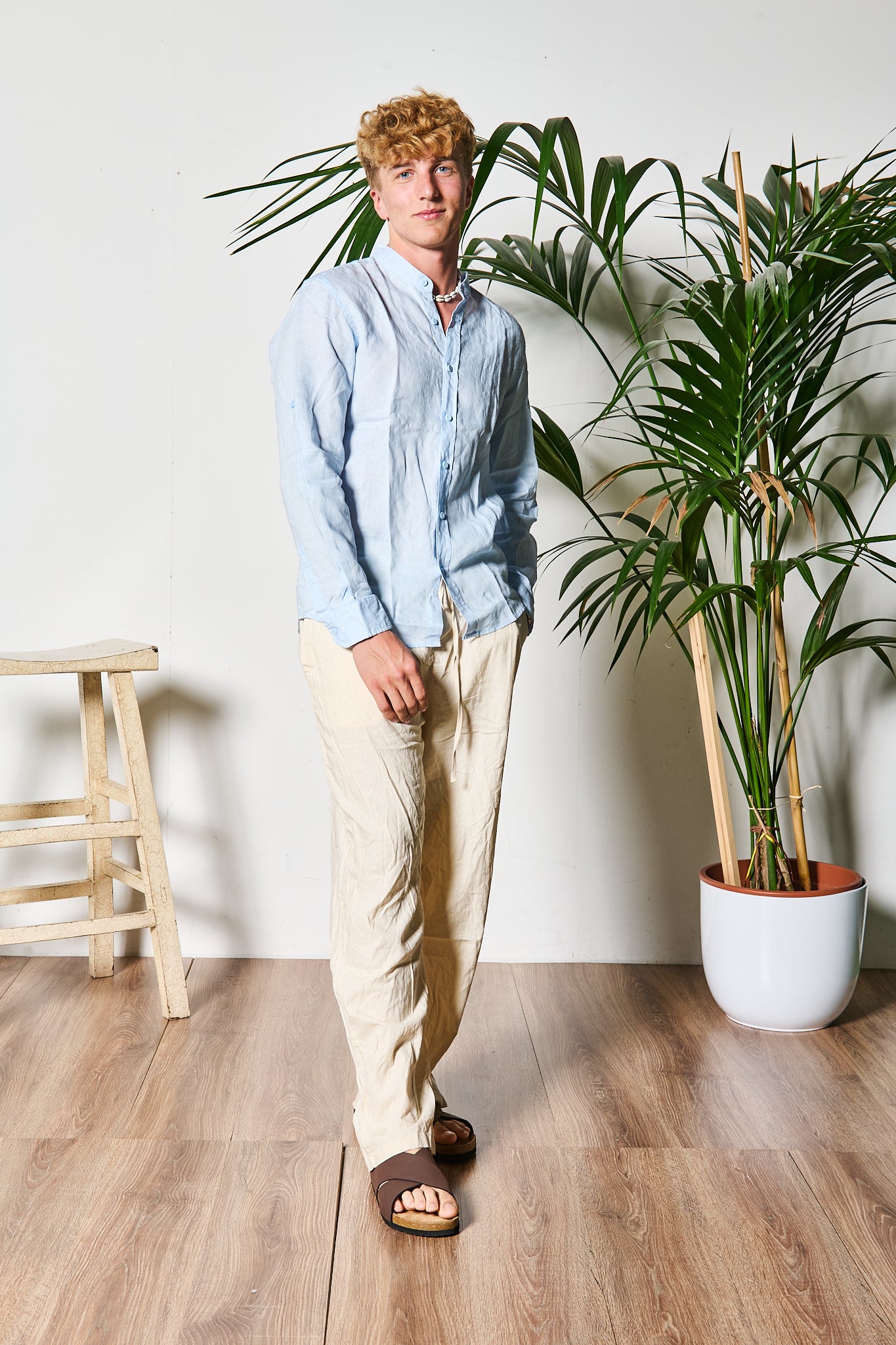 CAMICIA IN LINO AZZURRA COREANA