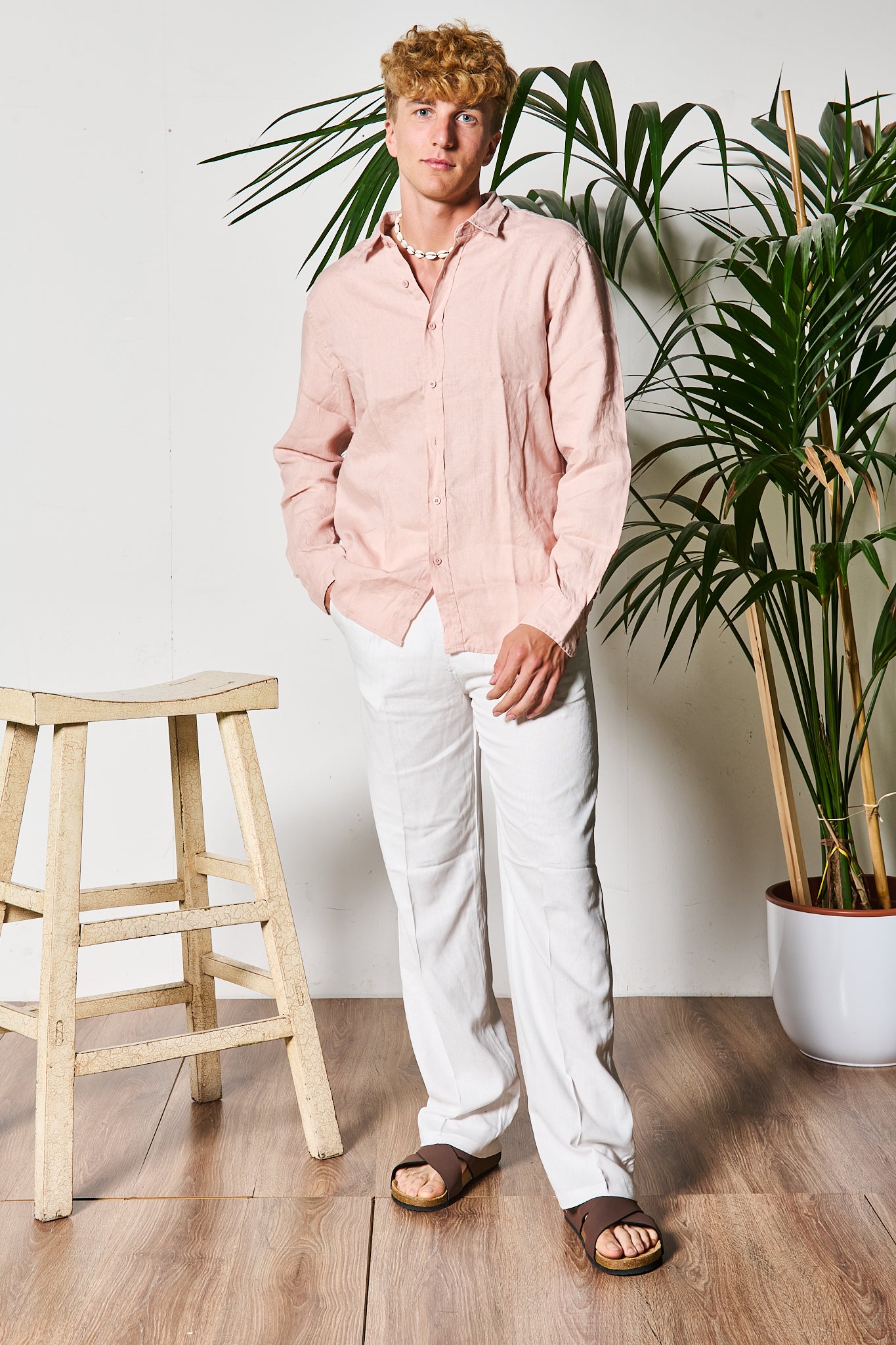 CAMICIA IN LINO ROSA ANTICO