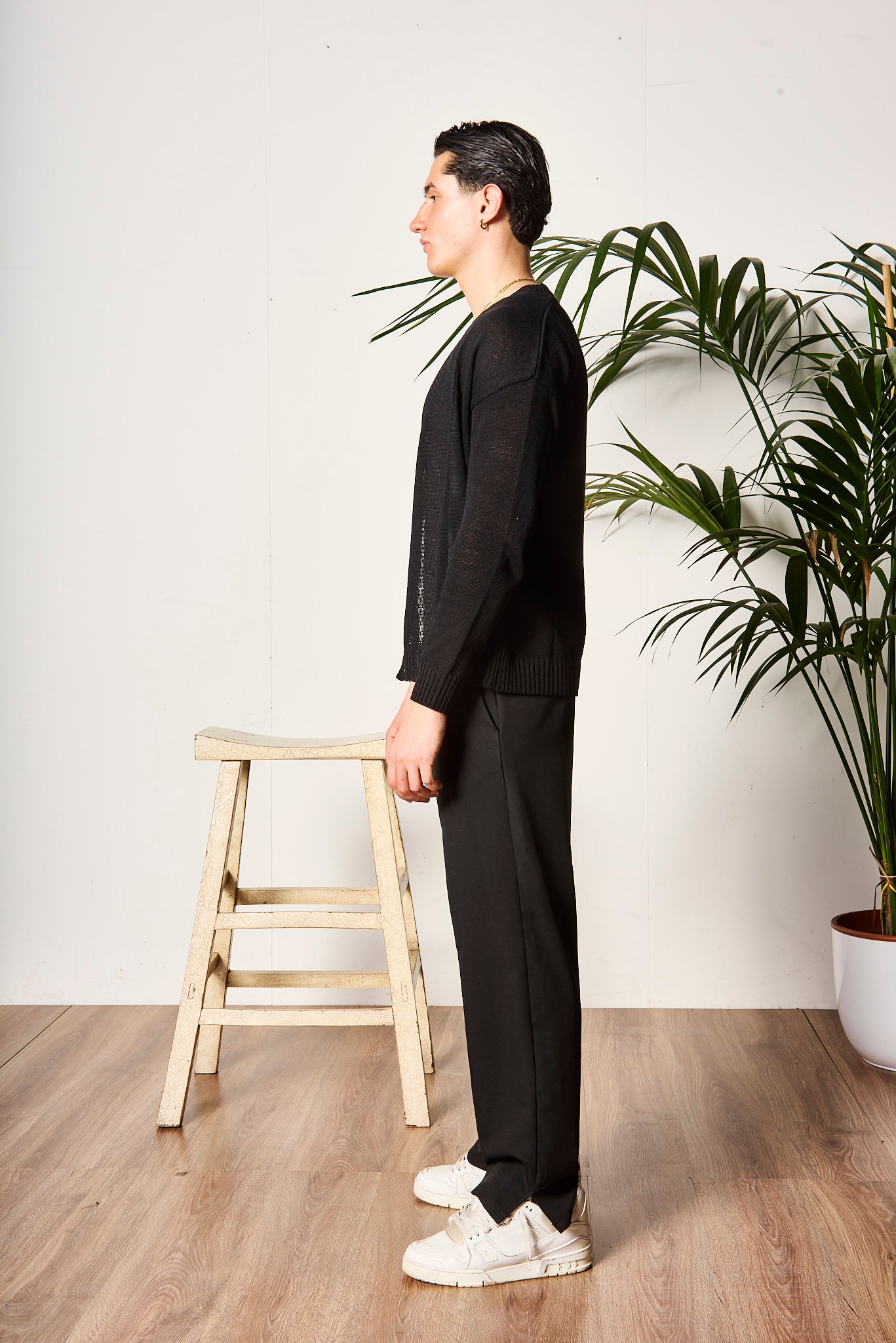 PANTALONE NERO A PALAZZO SPACCHETTI