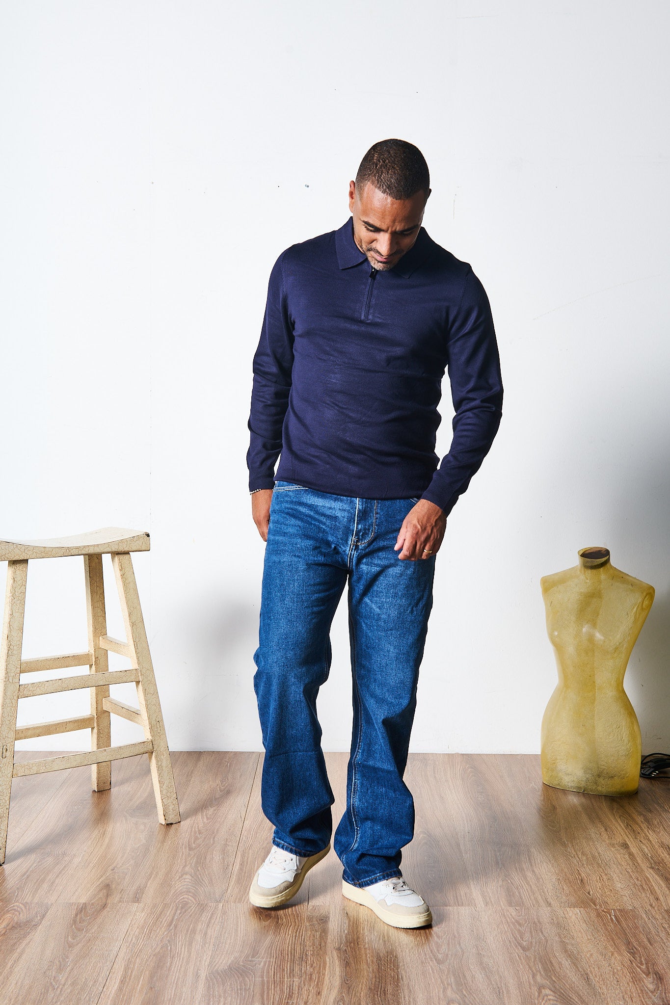 POLO ZIP BLU MANICA LUNGA