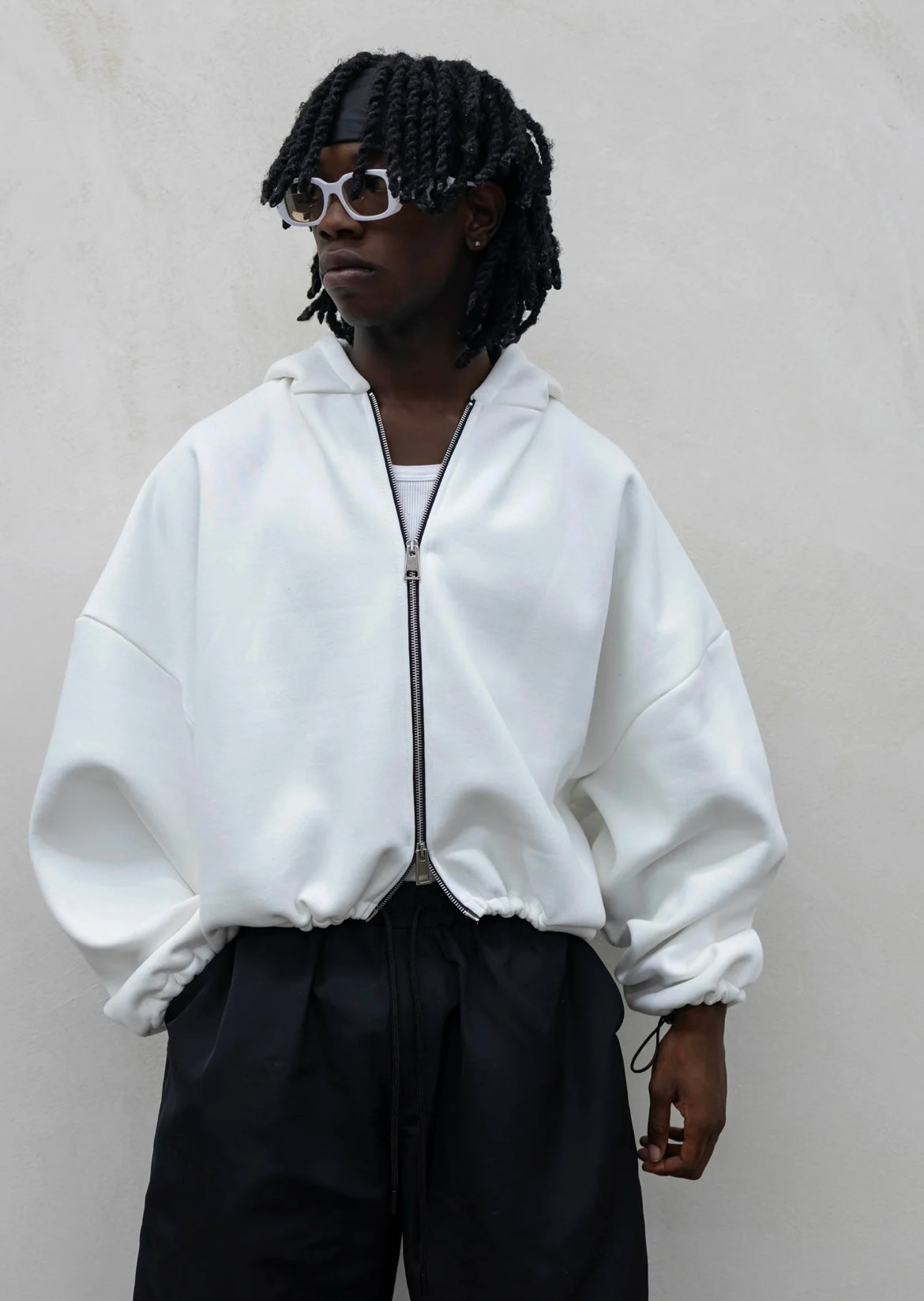 FELPE ZIP WHITE CROP