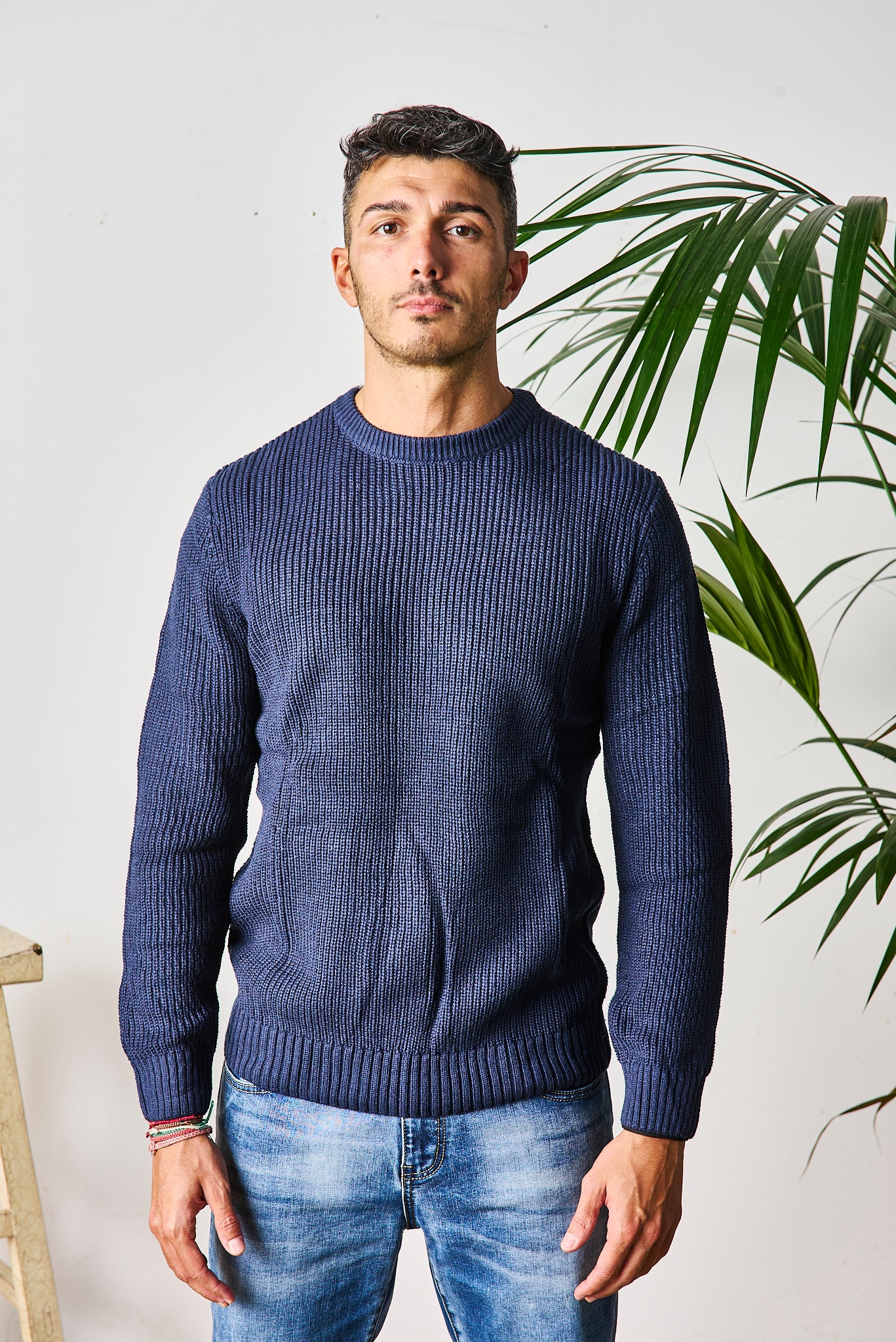 MAGLIONE BLU MISTO LANA