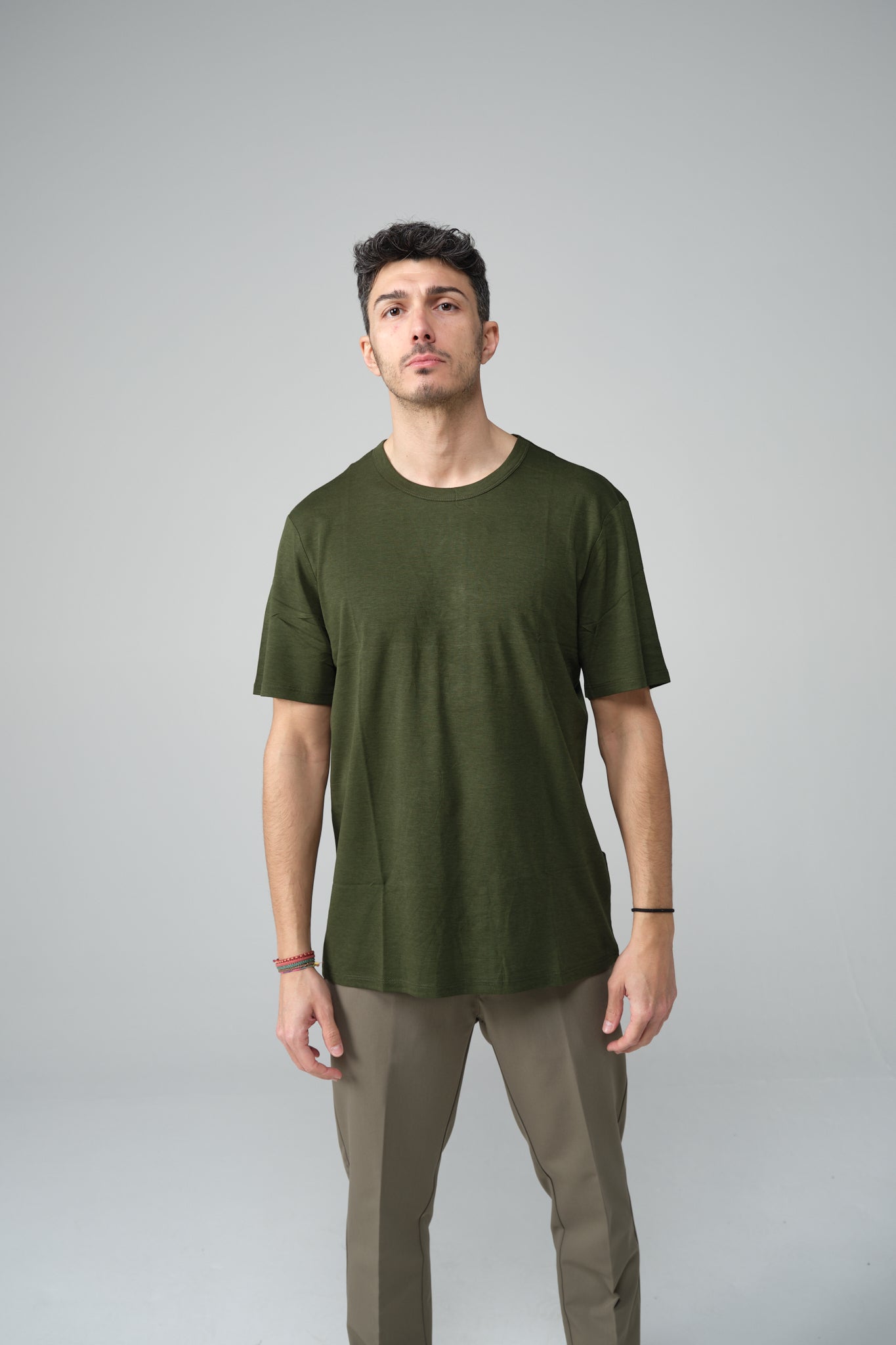 T-SHIRT MISTO SETA VERDE MILITARE