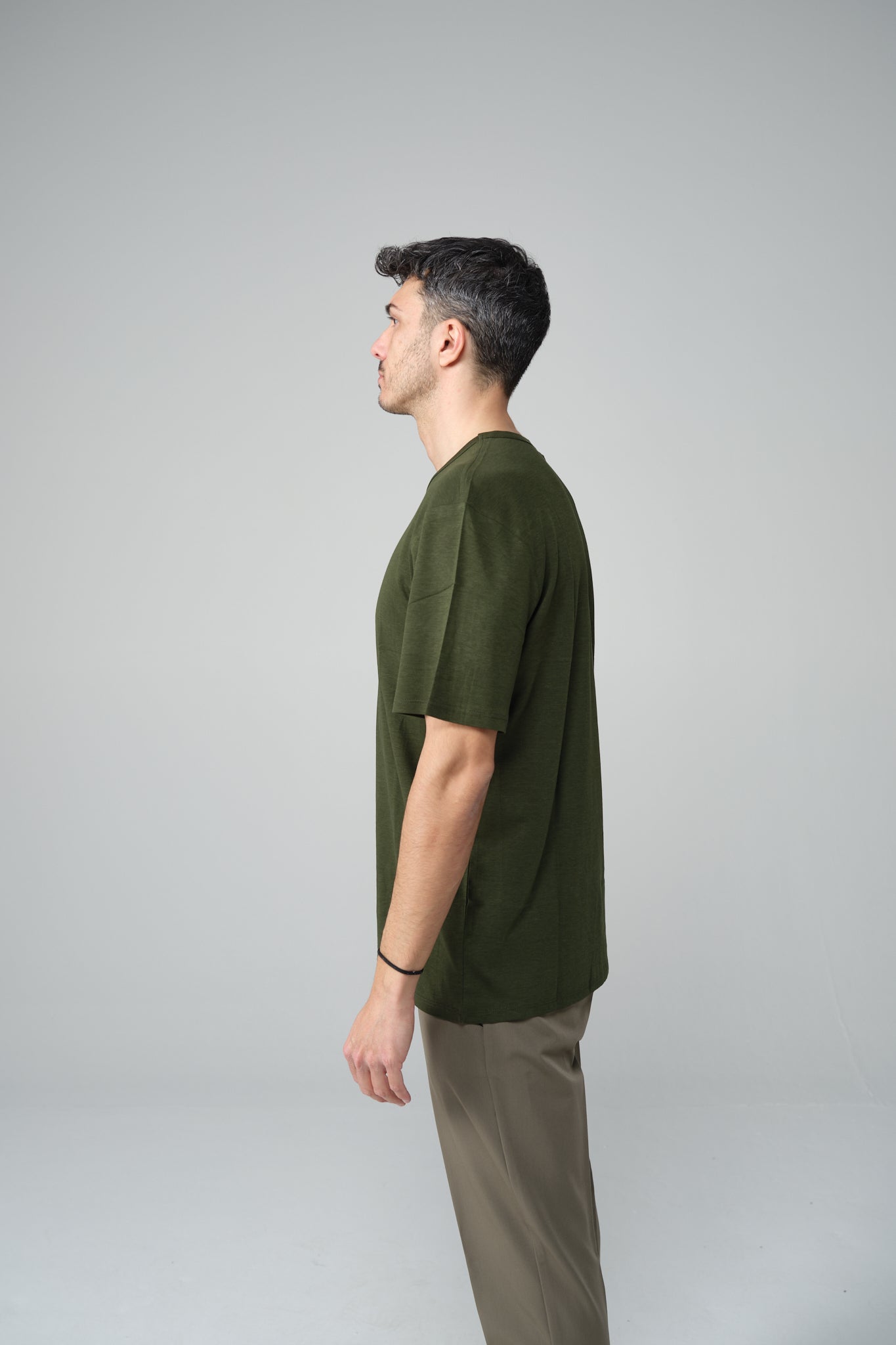 T-SHIRT MISTO SETA VERDE MILITARE