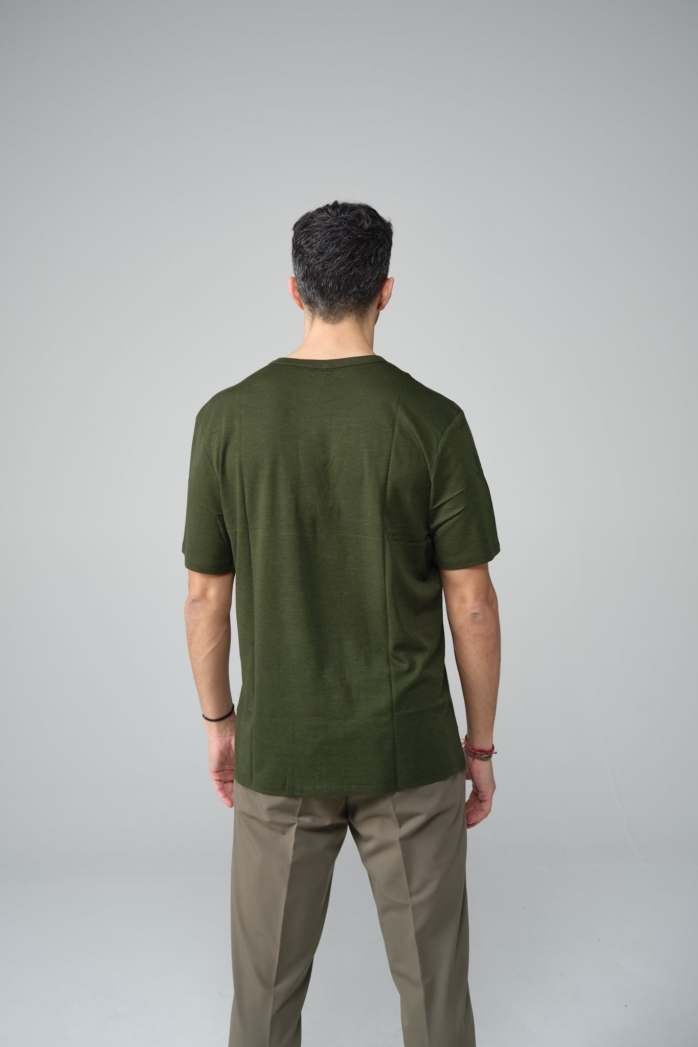 T-SHIRT MISTO SETA VERDE MILITARE