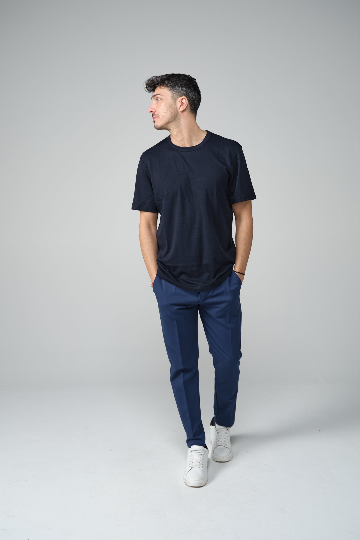 T-SHIRT MISTO SETA BLU