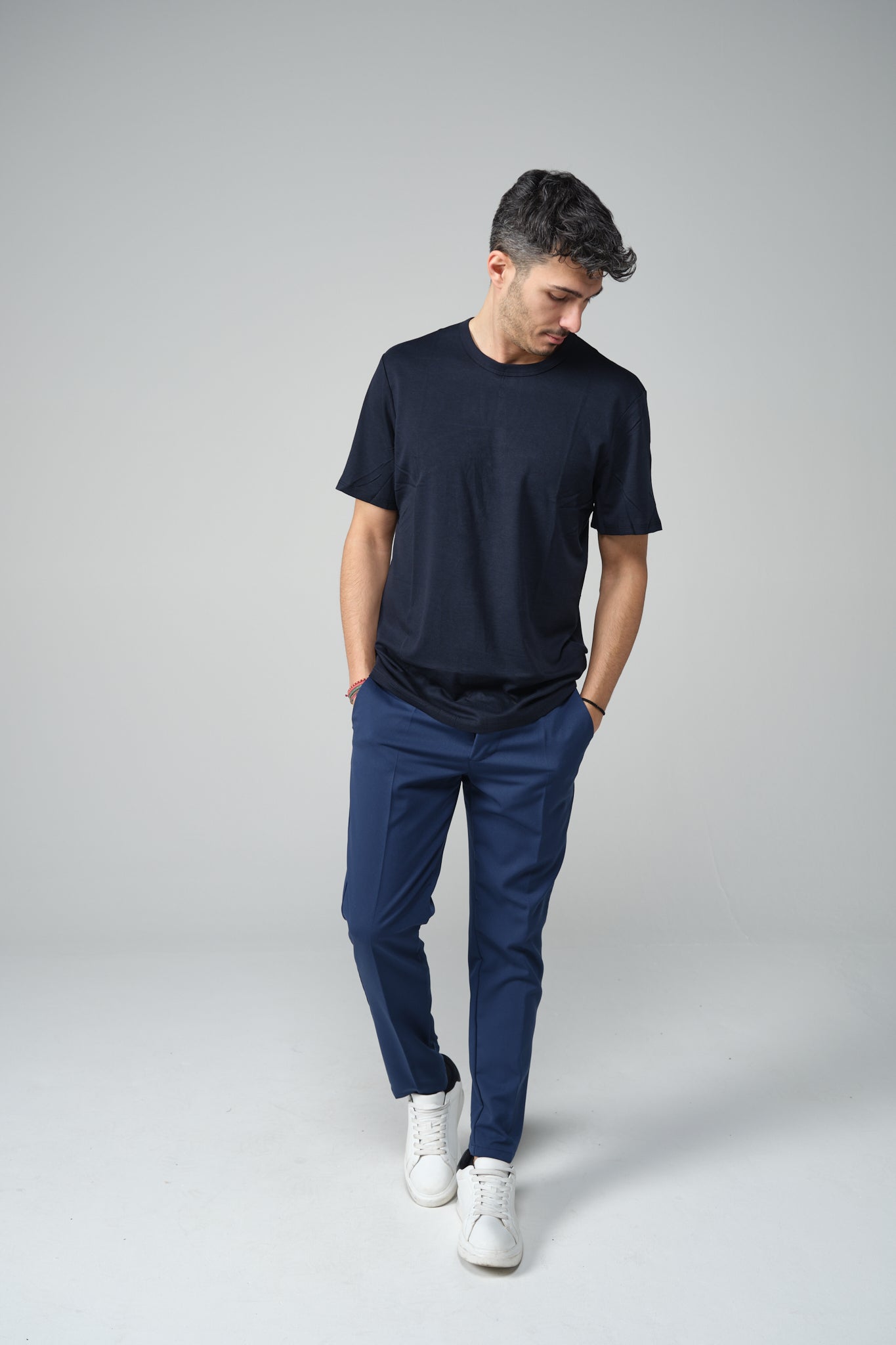 T-SHIRT MISTO SETA BLU