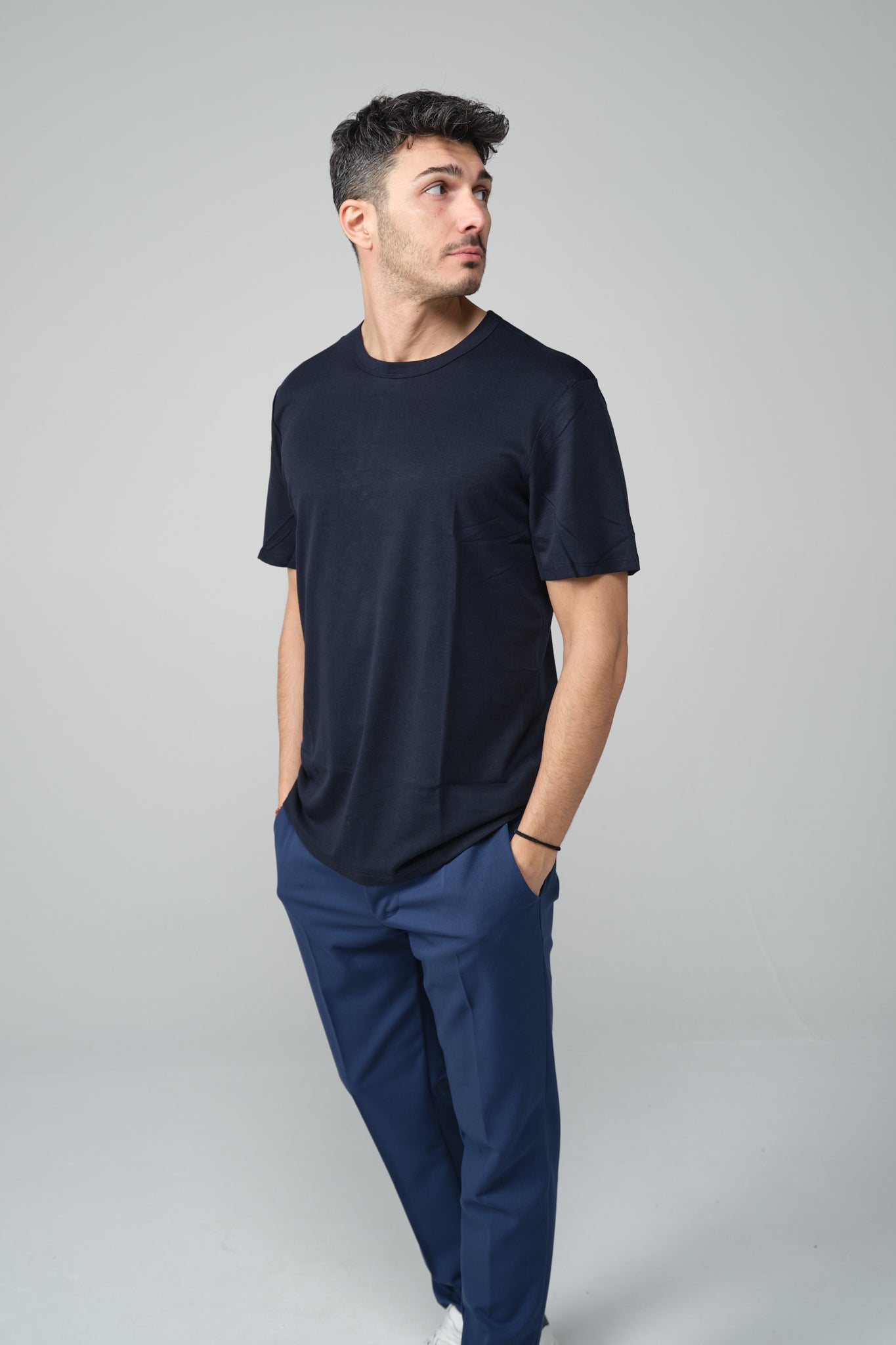 T-SHIRT MISTO SETA BLU