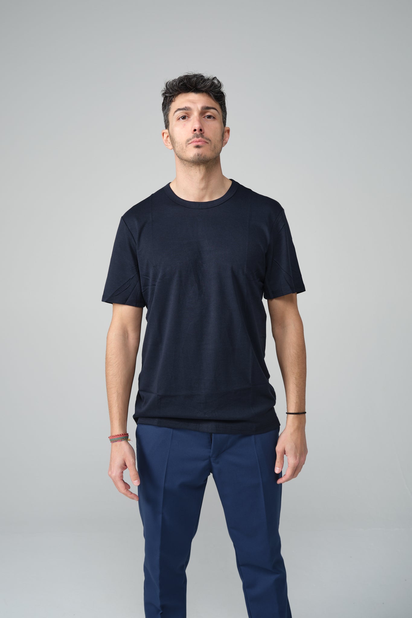 T-SHIRT MISTO SETA BLU