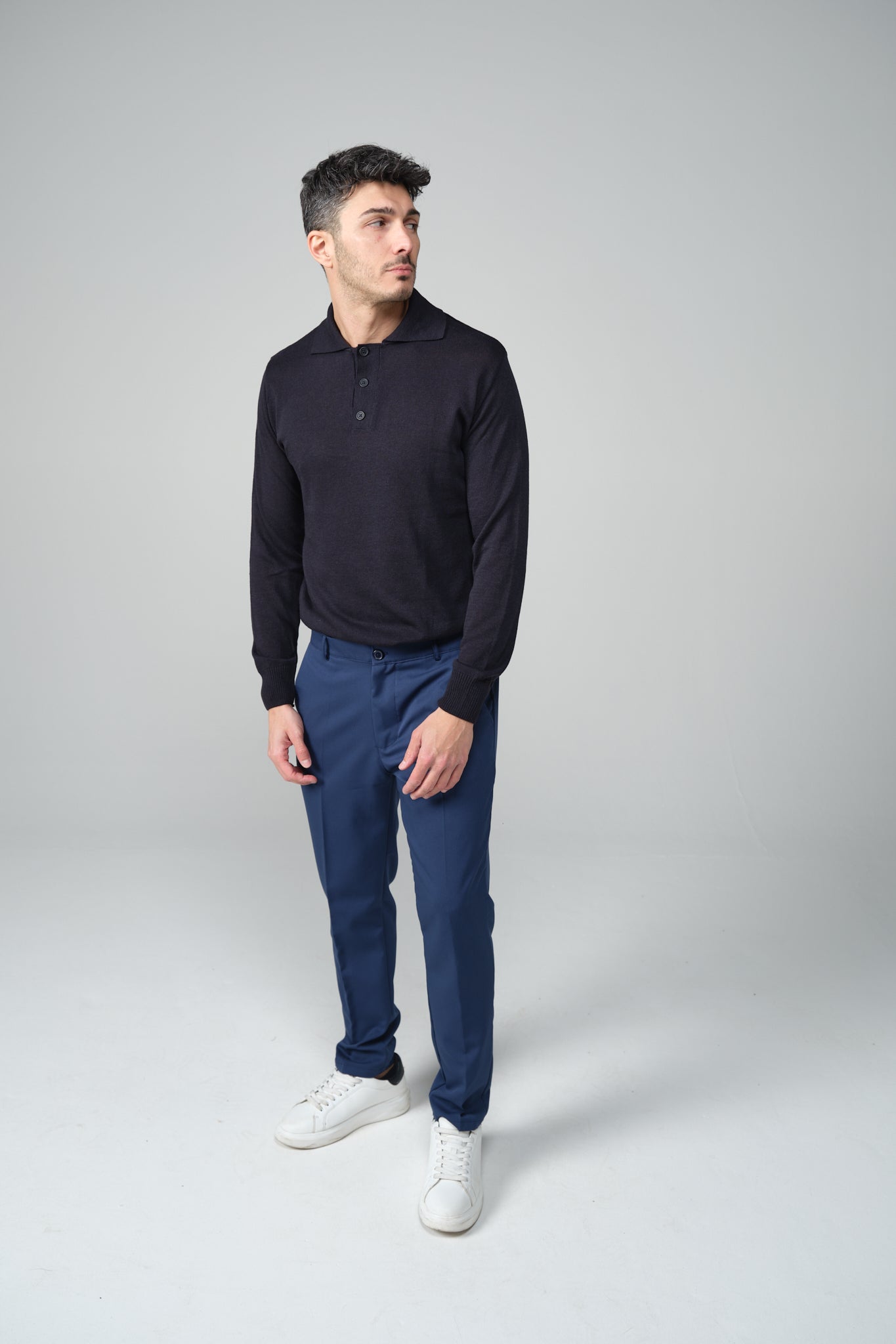 POLO BLU MANICA LUNGA