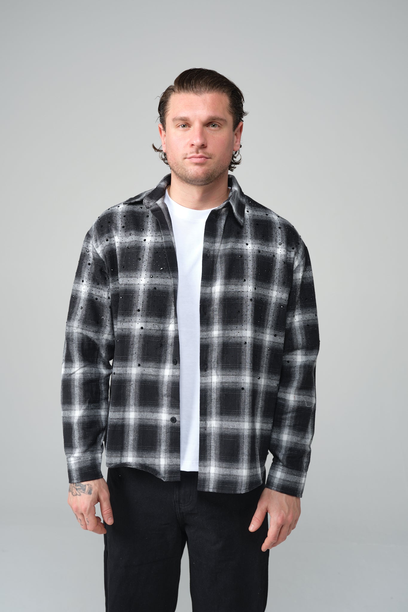 CAMICIA  A QUADRI GLITTER NERA