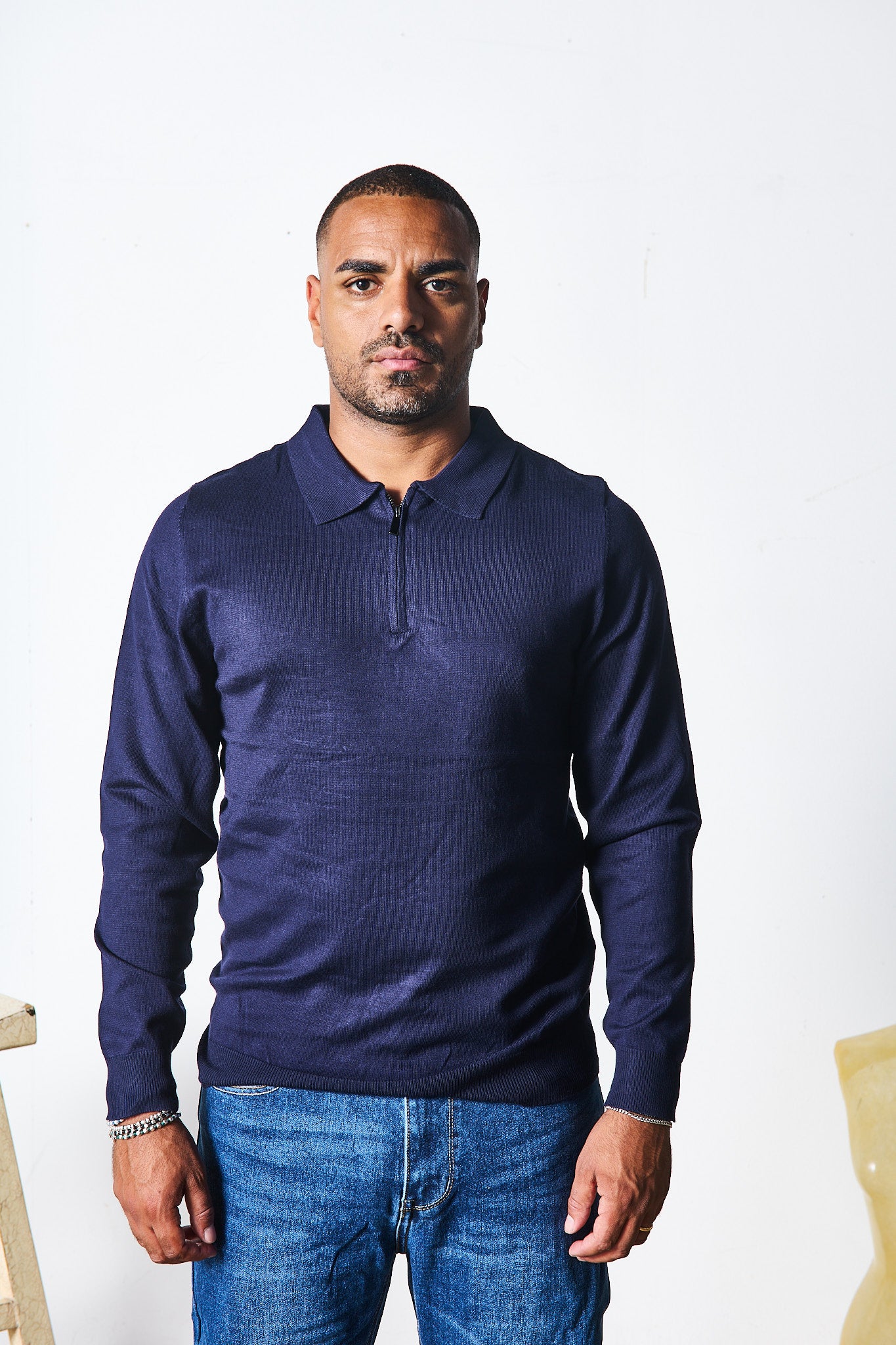POLO ZIP BLU MANICA LUNGA