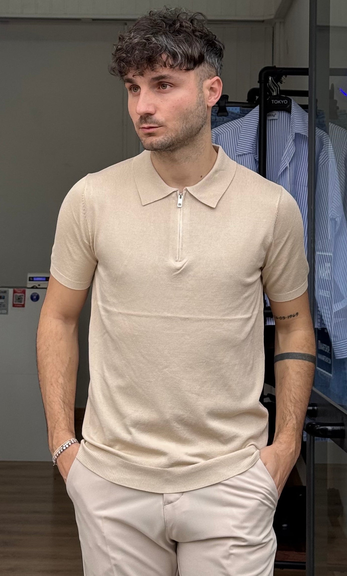 POLO ZIP BEIGE