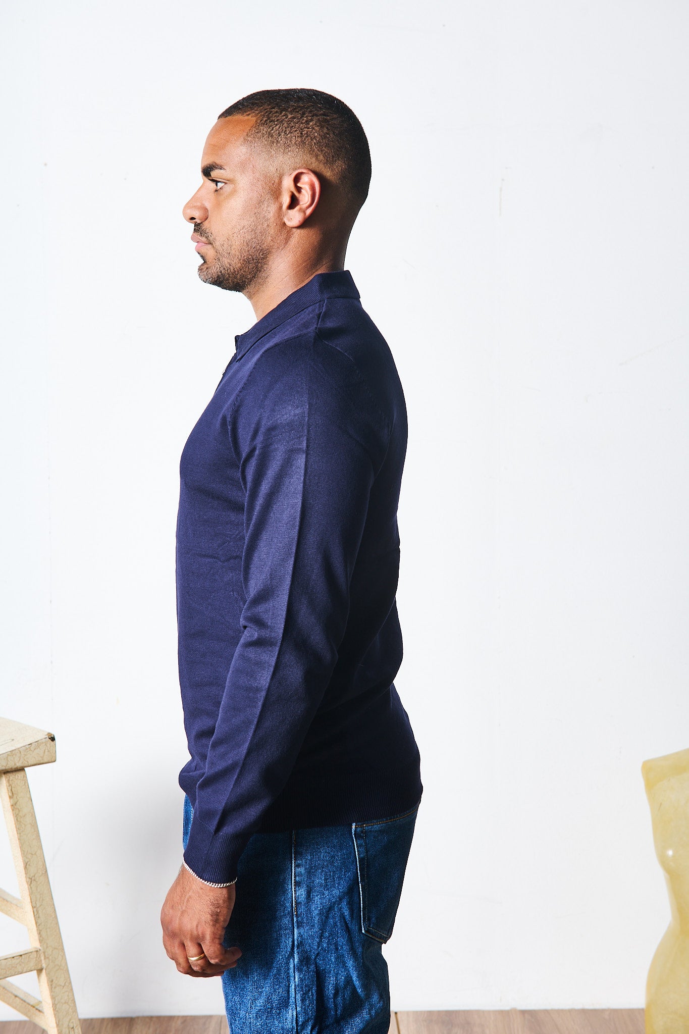 POLO ZIP BLU MANICA LUNGA