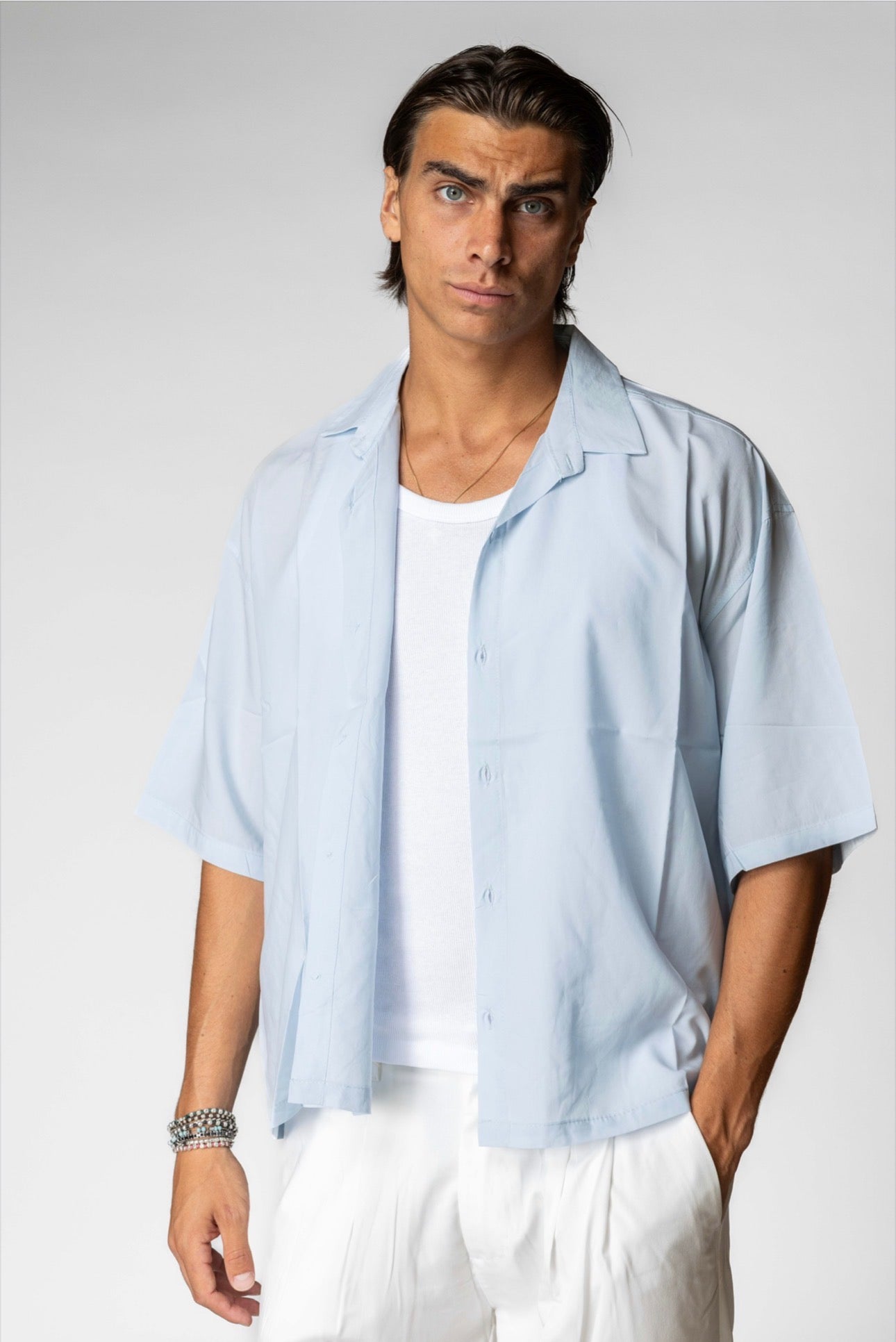 CAMICIA CROP AZZURRA