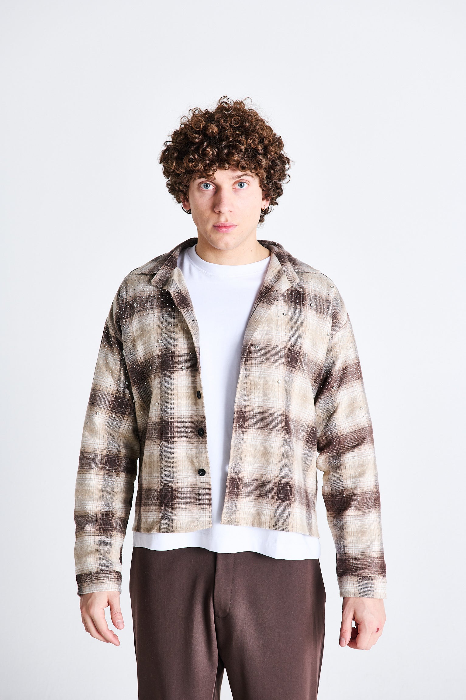 CAMICIA  A QUADRI GLITTER BEIGE