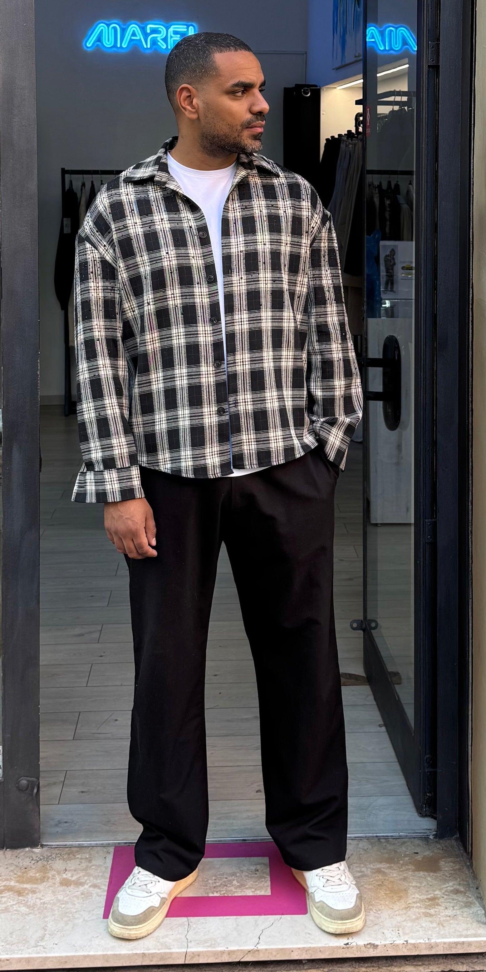 CAMICIA A QUADRI CROP STRASS