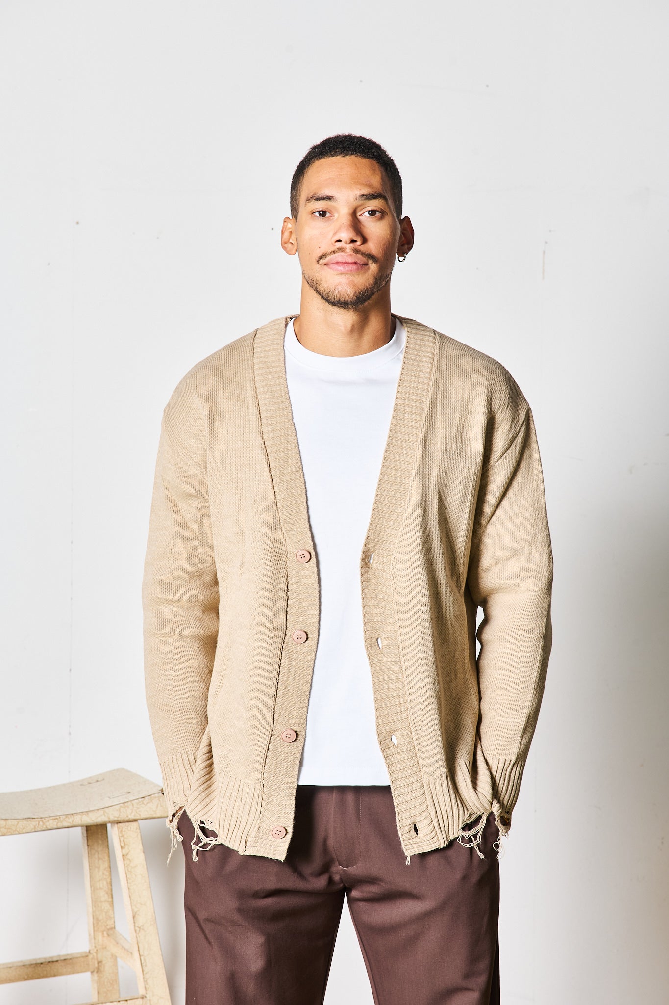 CARDIGAN SFRANGIATO BEIGE SCURO