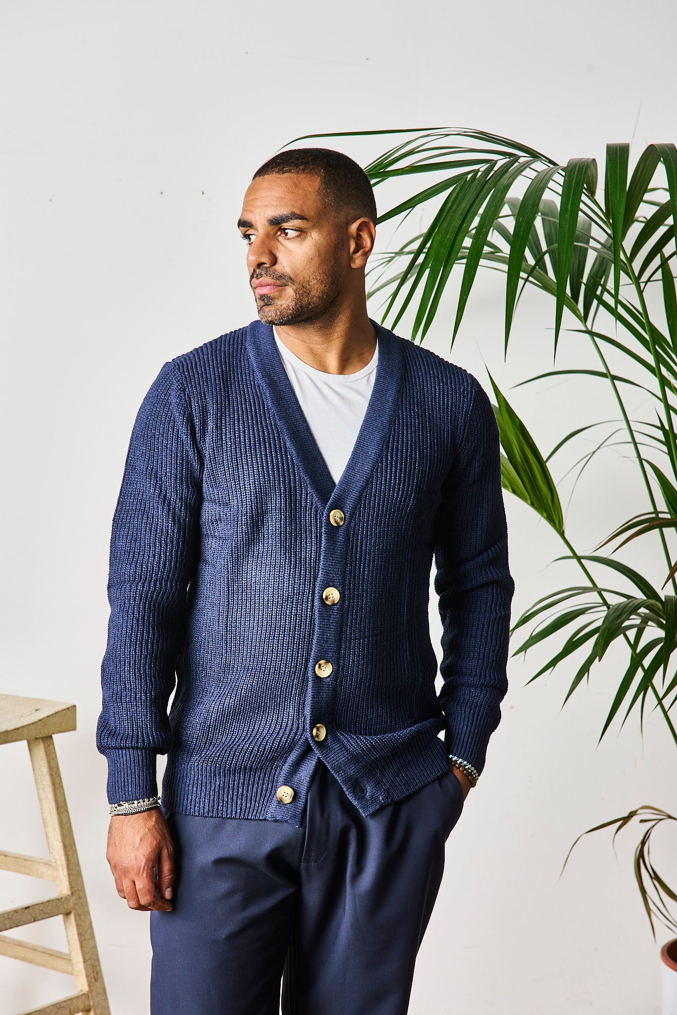 CARDIGAN MISTO LANA BLU